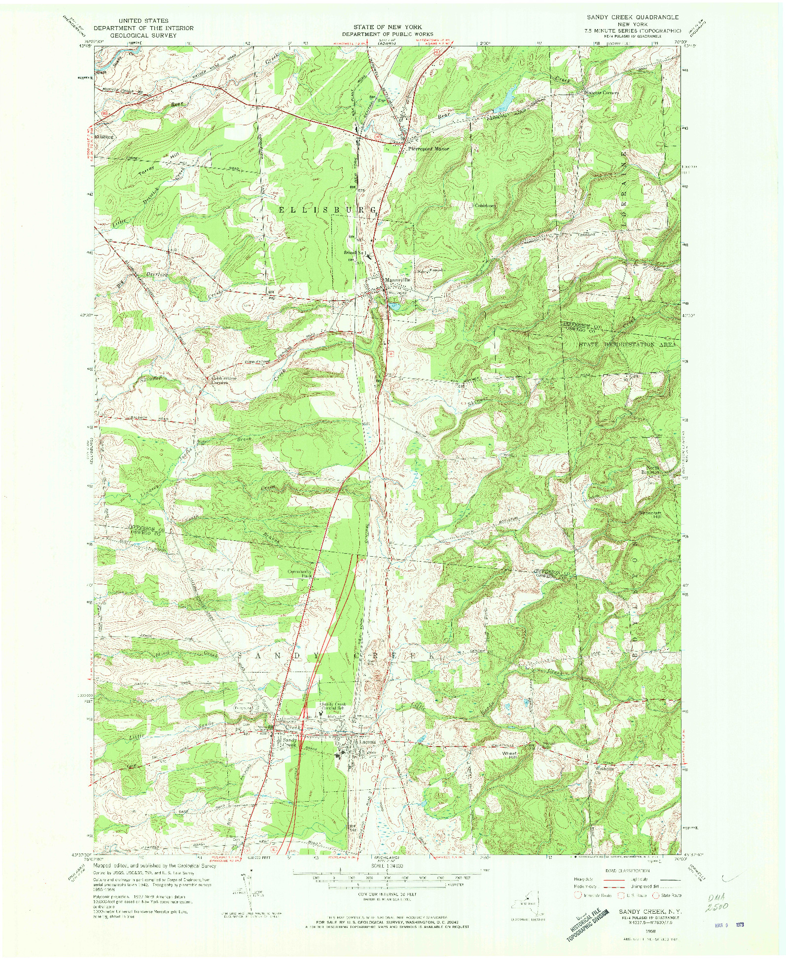 USGS 1:24000-SCALE QUADRANGLE FOR SANDY CREEK, NY 1958