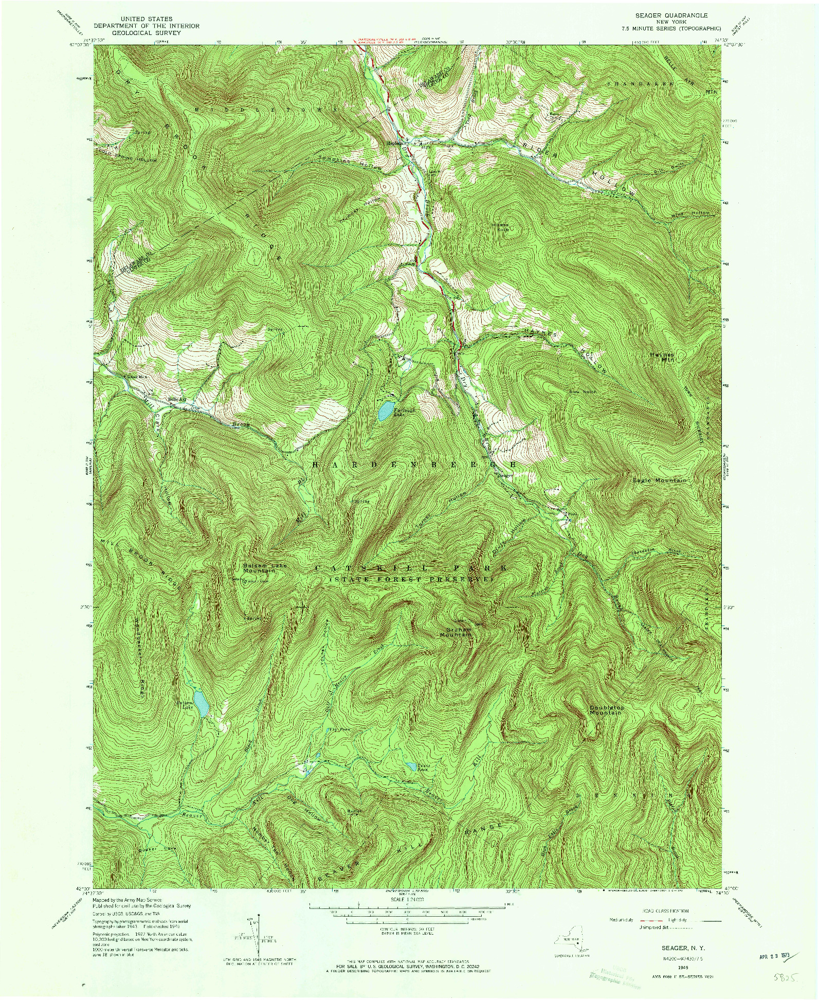 USGS 1:24000-SCALE QUADRANGLE FOR SEAGER, NY 1945