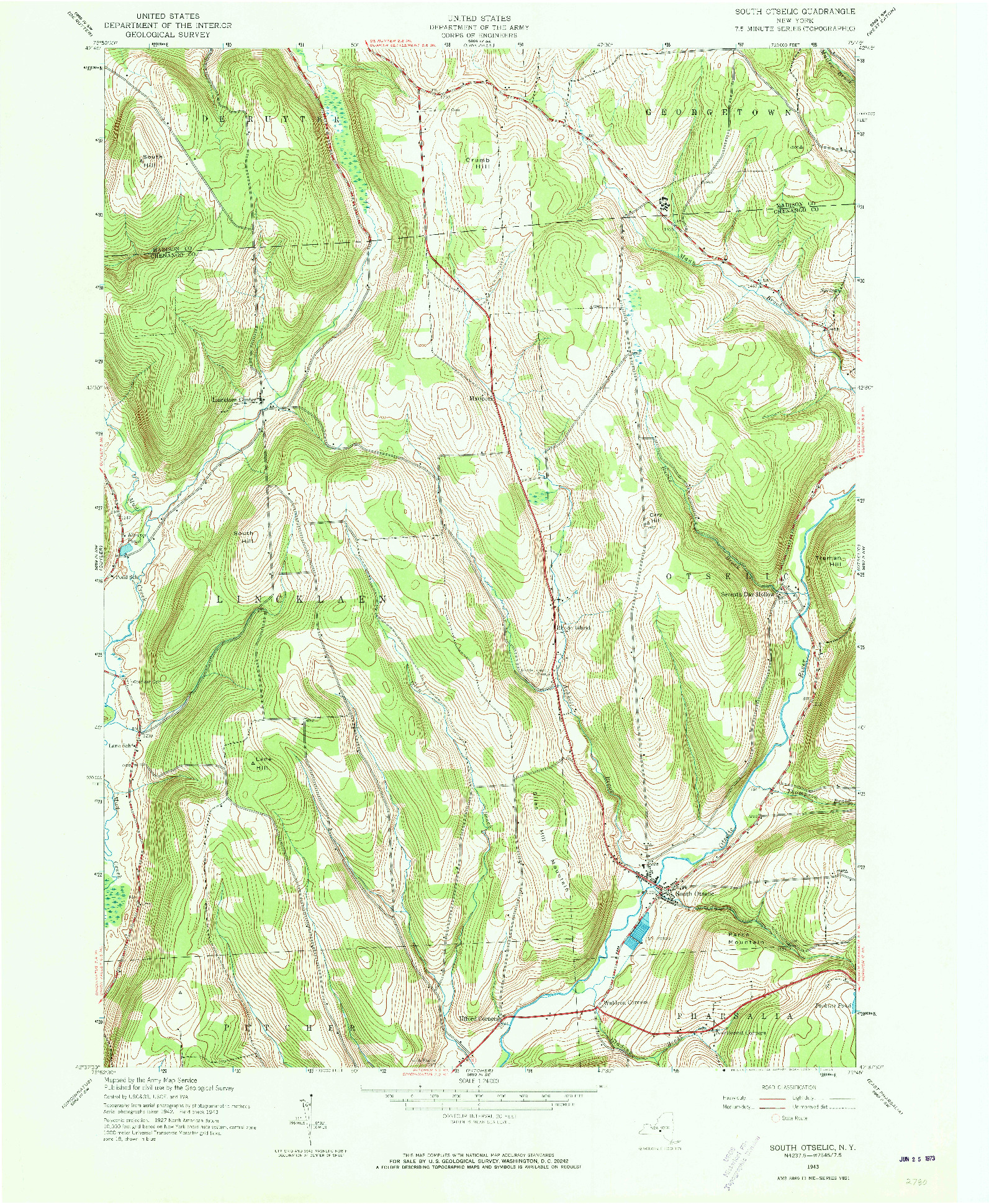 USGS 1:24000-SCALE QUADRANGLE FOR SOUTH OSTELIC, NY 1943