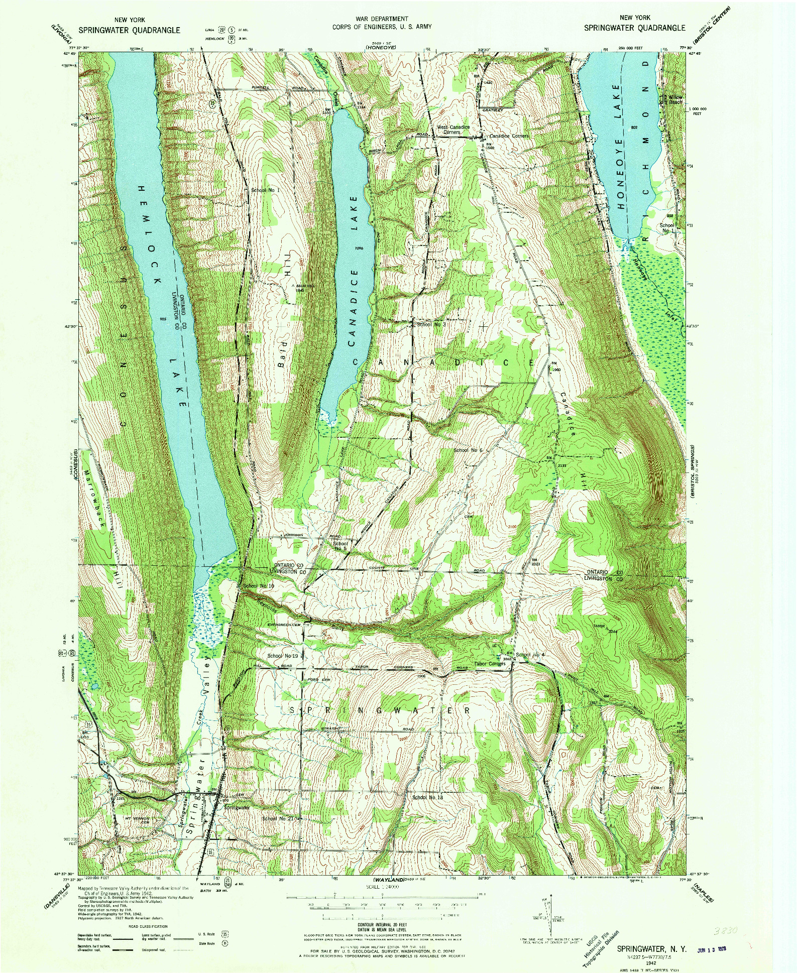 USGS 1:24000-SCALE QUADRANGLE FOR SPRINGWATER, NY 1942