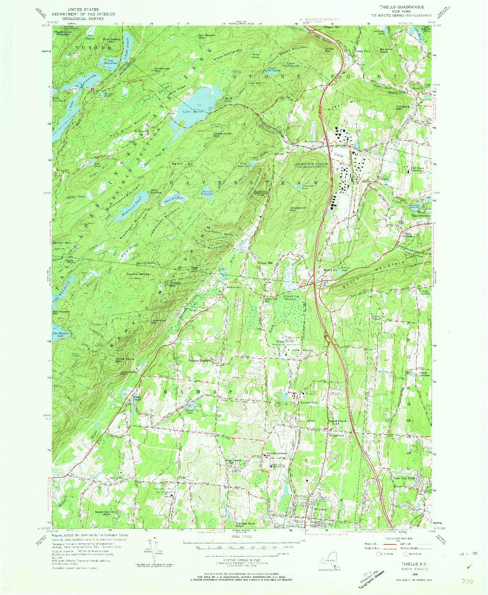 USGS 1:24000-SCALE QUADRANGLE FOR THIELLS, NY 1955