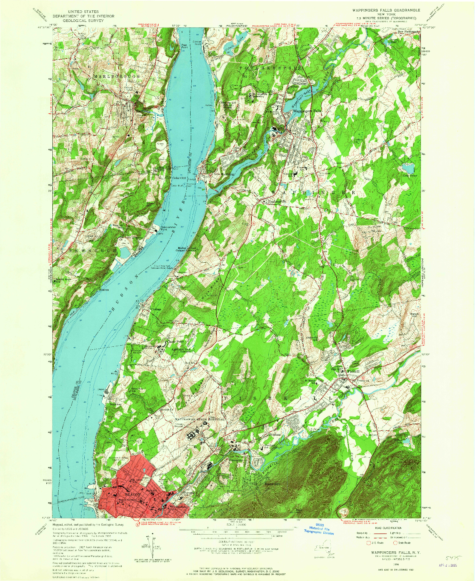 USGS 1:24000-SCALE QUADRANGLE FOR WAPPINGERS FALLS, NY 1956