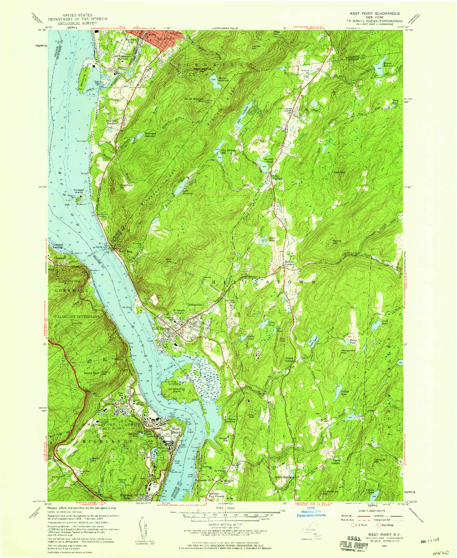 USGS 1:24000-SCALE QUADRANGLE FOR WEST POINT, NY 1957