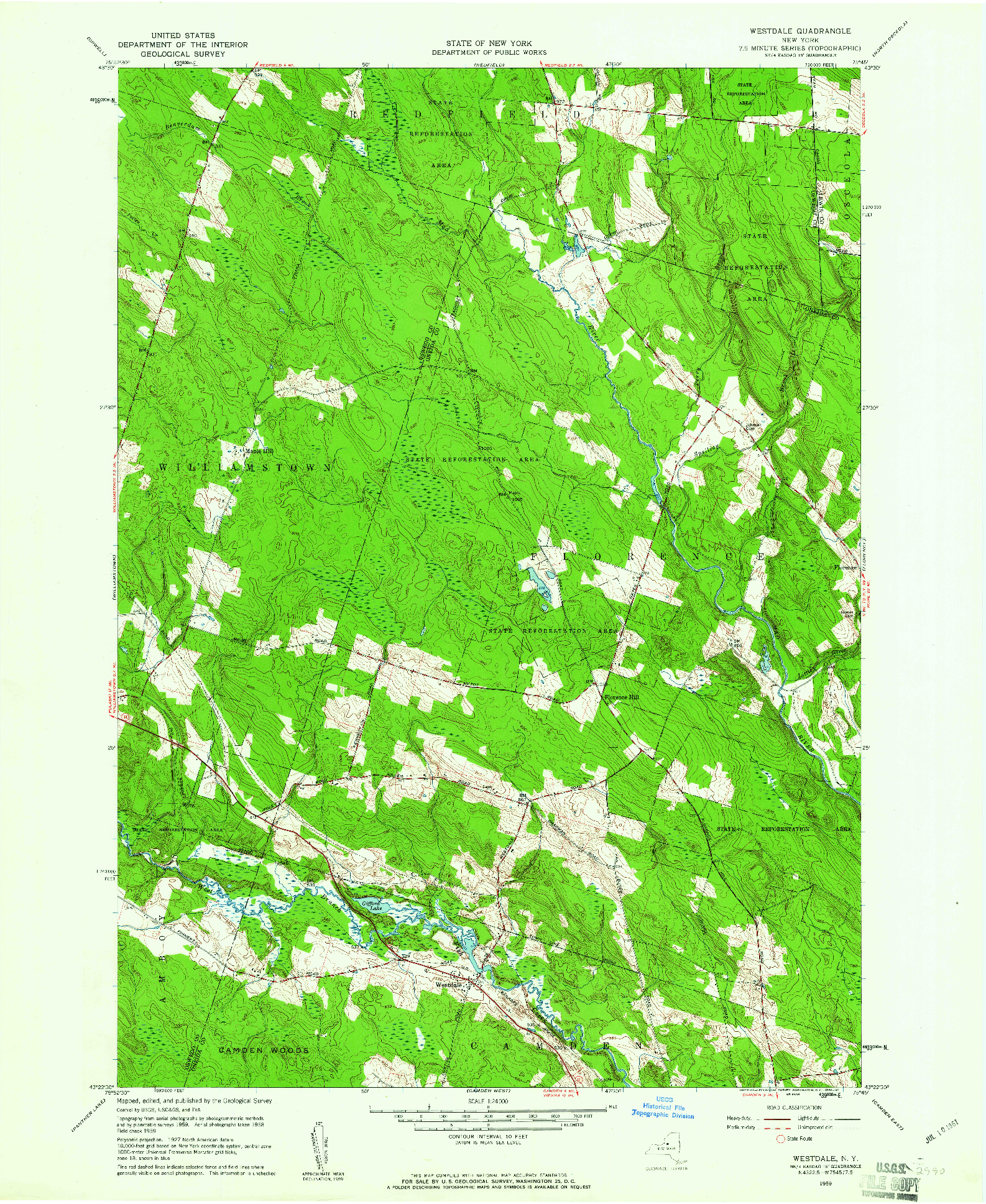 USGS 1:24000-SCALE QUADRANGLE FOR WESTDALE, NY 1959