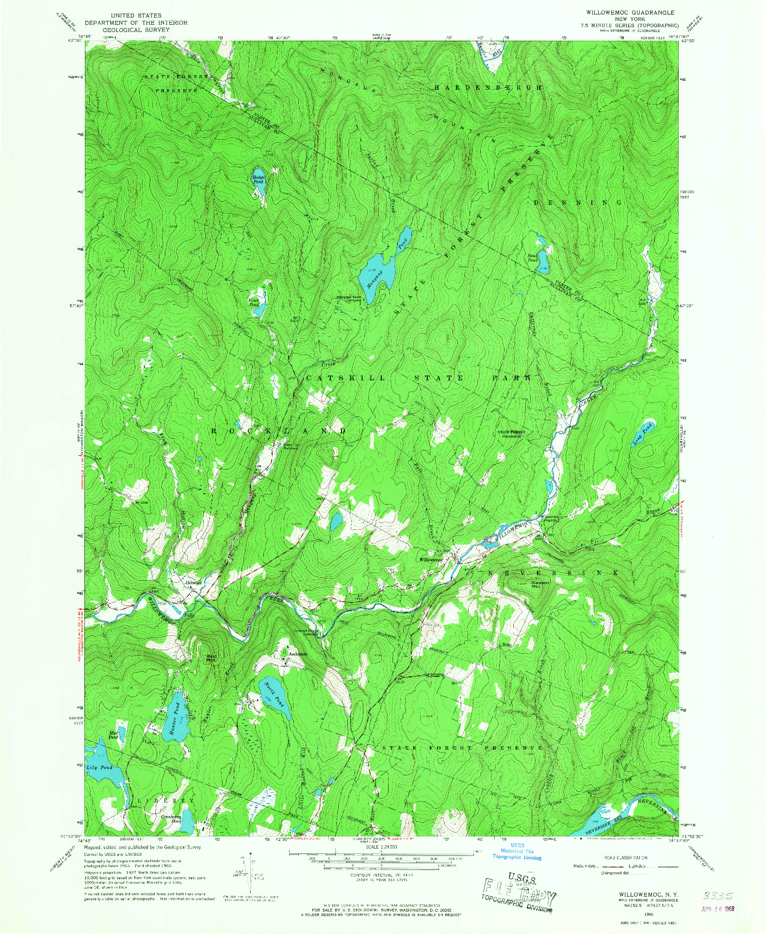 USGS 1:24000-SCALE QUADRANGLE FOR WILLOWEMOC, NY 1966
