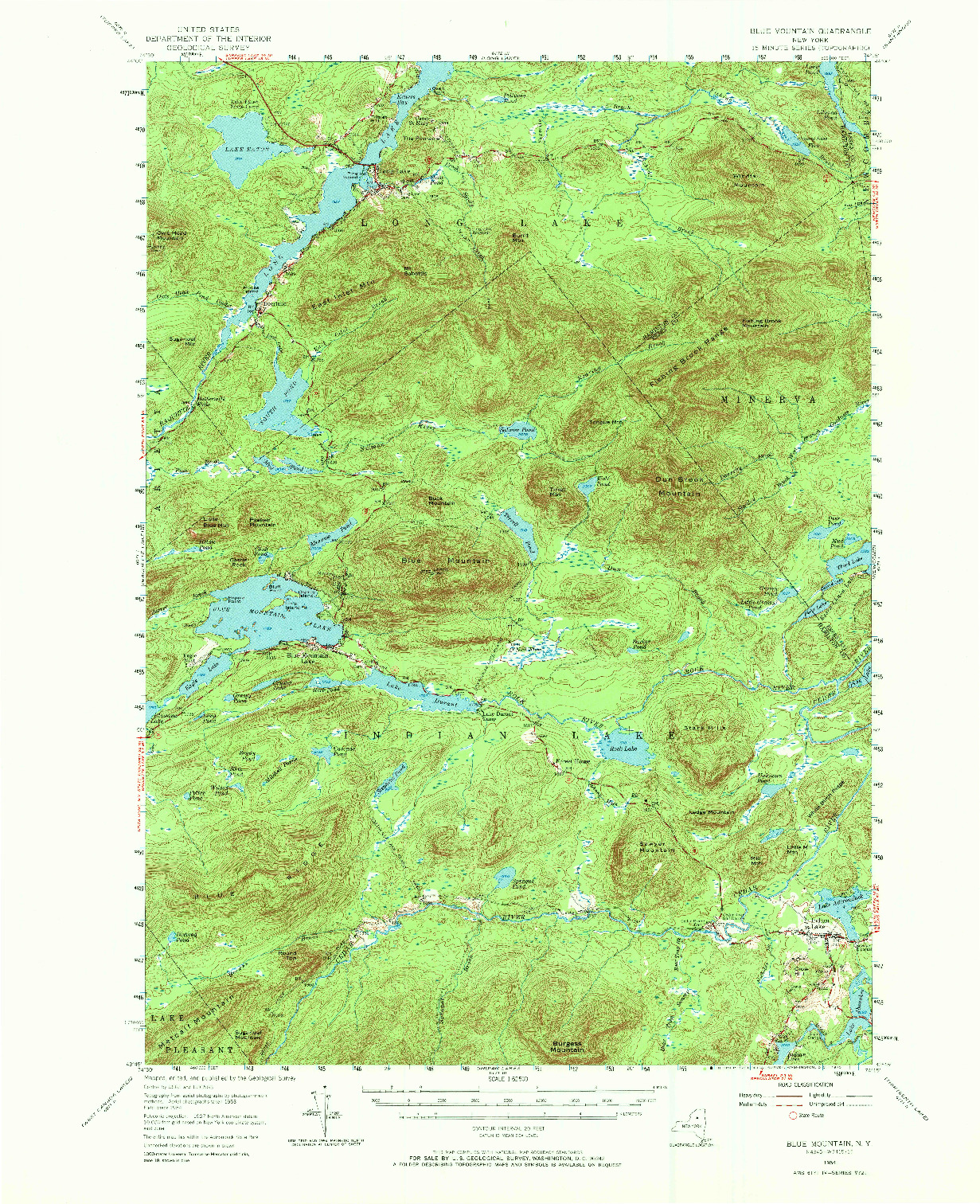 USGS 1:62500-SCALE QUADRANGLE FOR BLUE MOUNTAIN, NY 1954