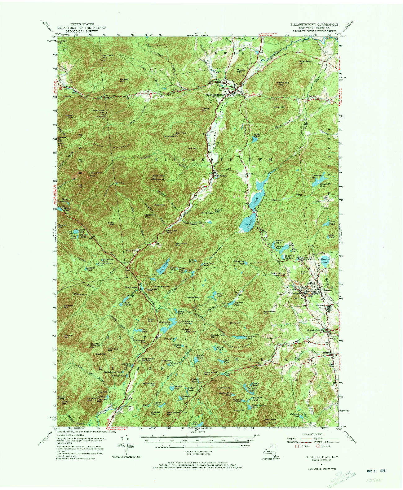 USGS 1:62500-SCALE QUADRANGLE FOR ELIZABETHTOWN, NY 1955