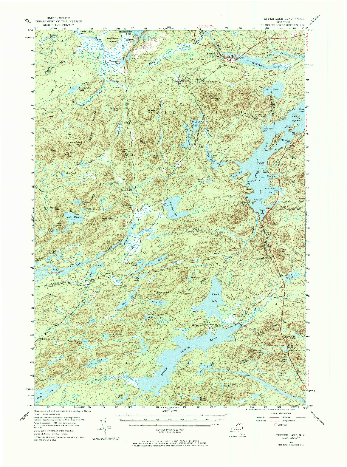 USGS 1:62500-SCALE QUADRANGLE FOR TUPPER LAKE, NY 1954