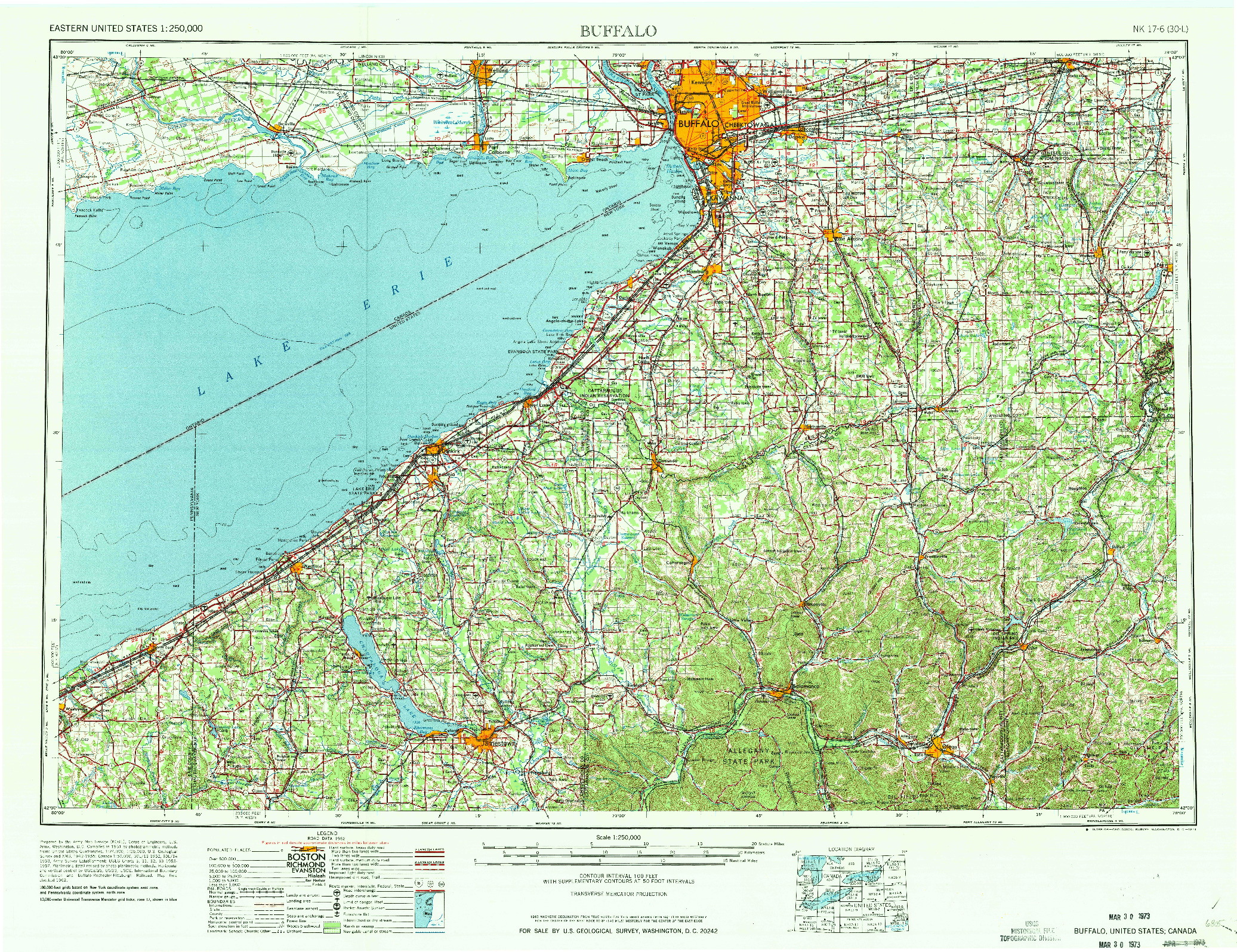 USGS 1:250000-SCALE QUADRANGLE FOR BUFFALO, NY 1973