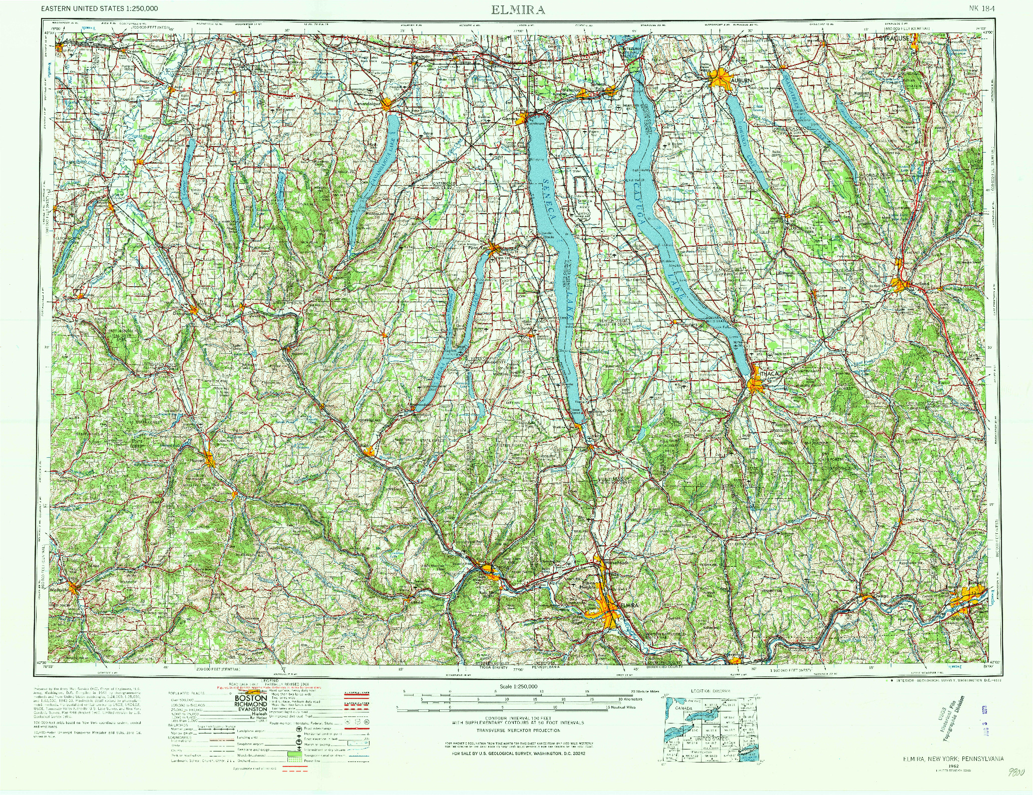 USGS 1:250000-SCALE QUADRANGLE FOR ELMIRA, NY 1962