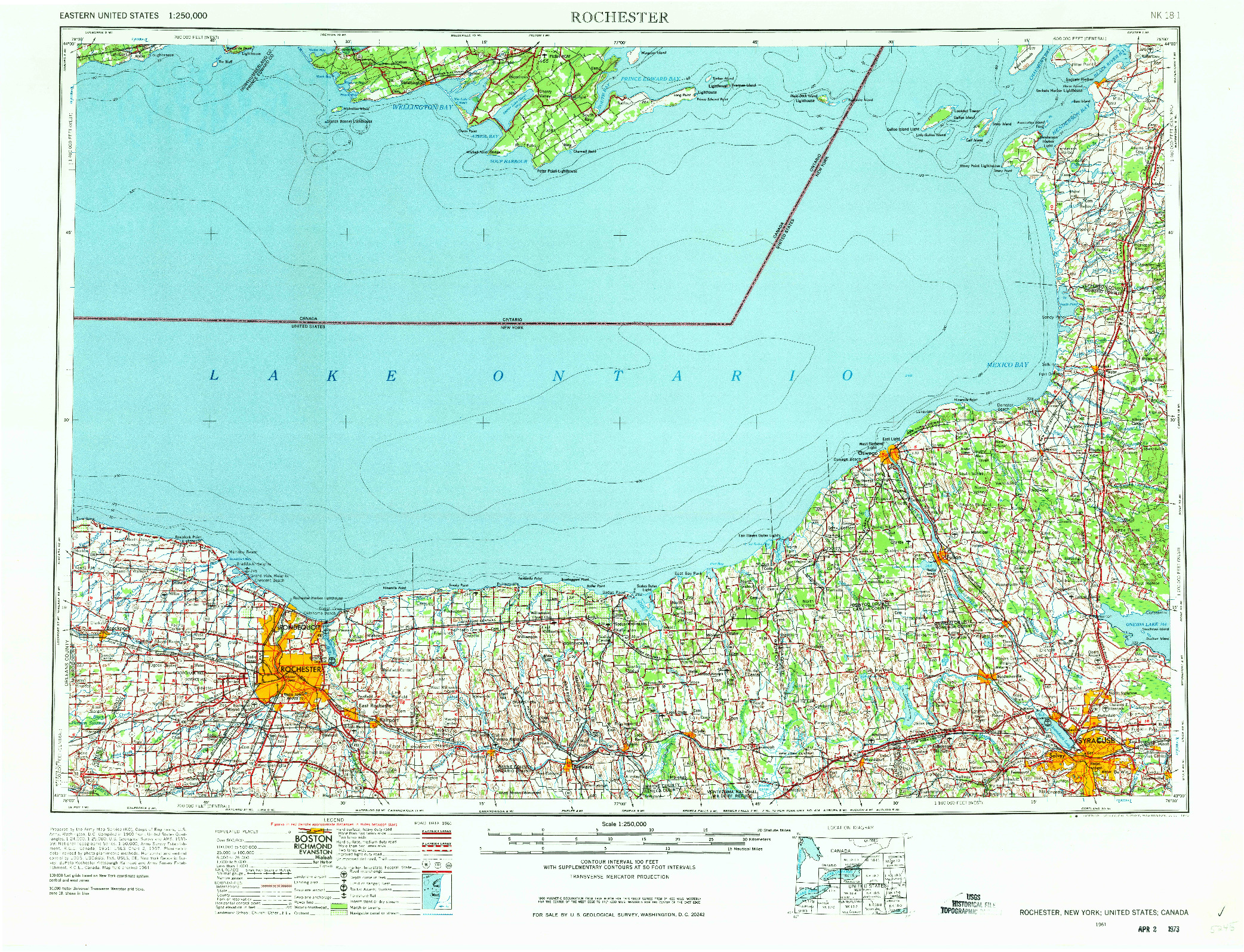 USGS 1:250000-SCALE QUADRANGLE FOR ROCHESTER, NY 1961