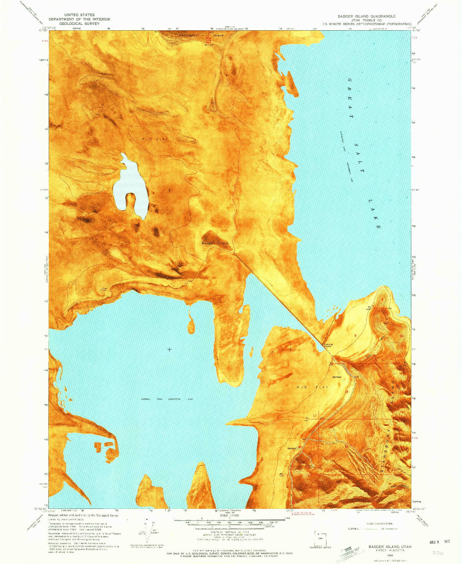 USGS 1:24000-SCALE QUADRANGLE FOR BADGER ISLAND, UT 1968