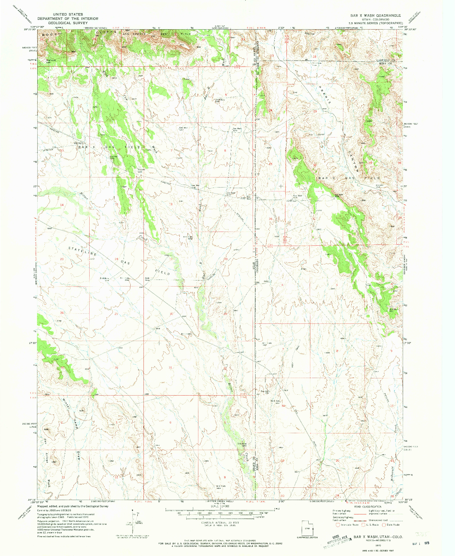 USGS 1:24000-SCALE QUADRANGLE FOR BAR X WASH, UT 1970