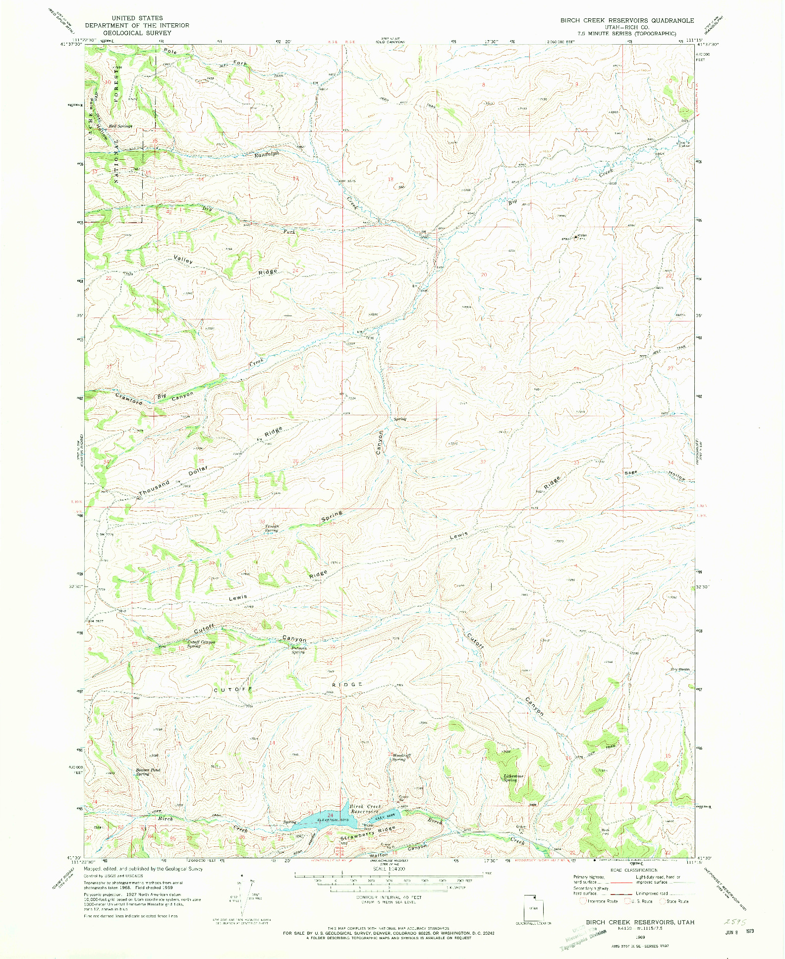 USGS 1:24000-SCALE QUADRANGLE FOR BIRCH CREEK RESERVOIRS, UT 1969