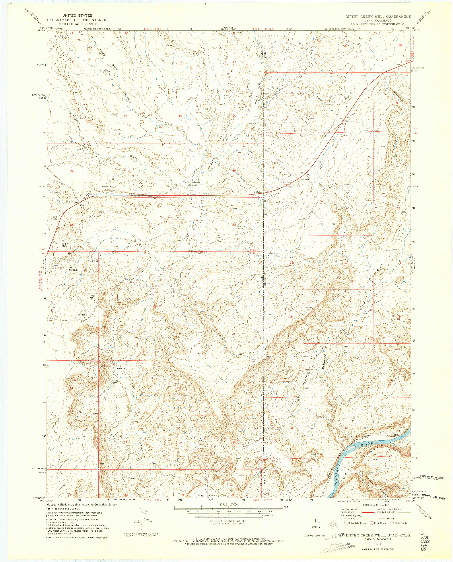 USGS 1:24000-SCALE QUADRANGLE FOR BITTER CREEK WELL, UT 1970
