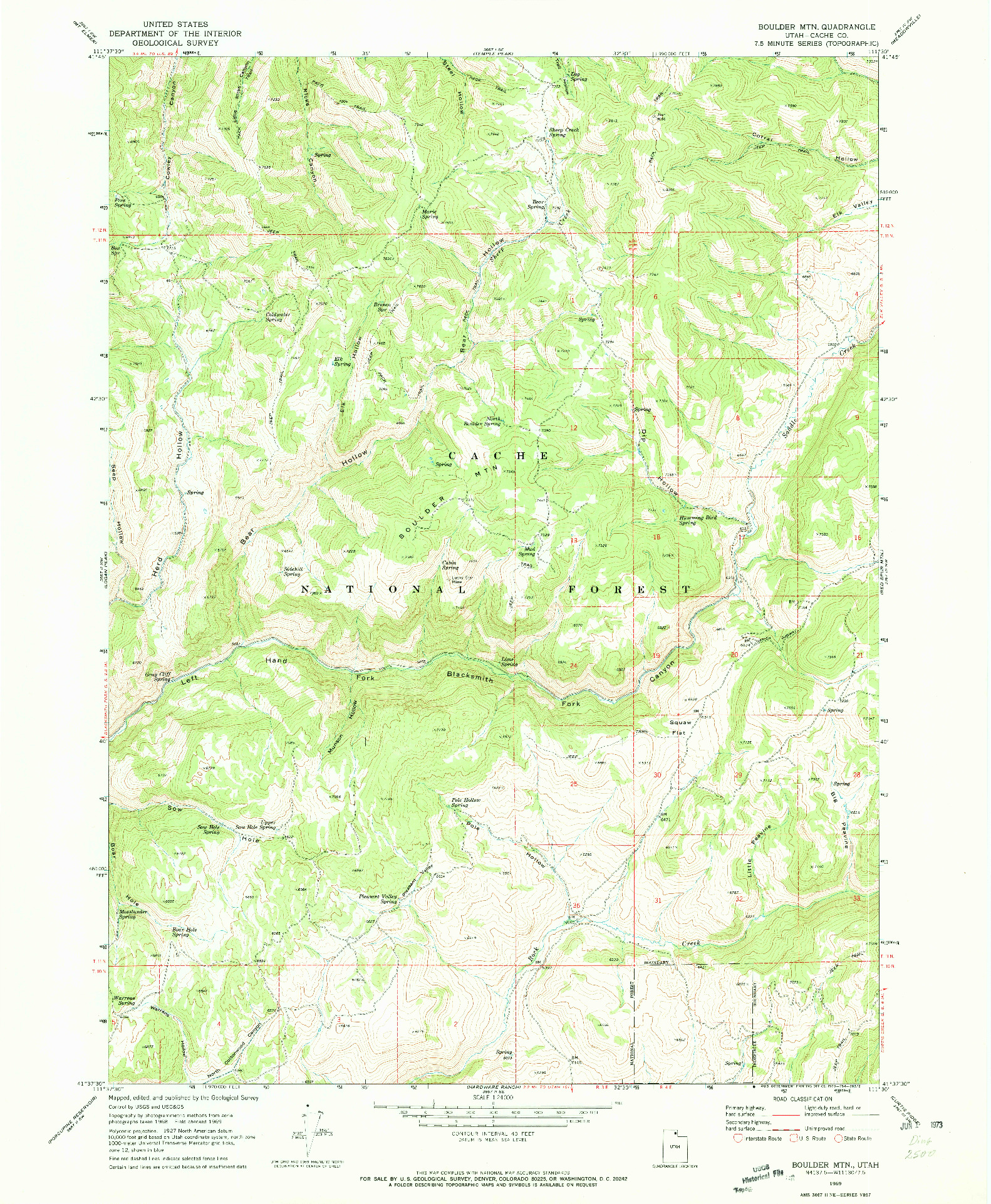 USGS 1:24000-SCALE QUADRANGLE FOR BOULDER MTN, UT 1969
