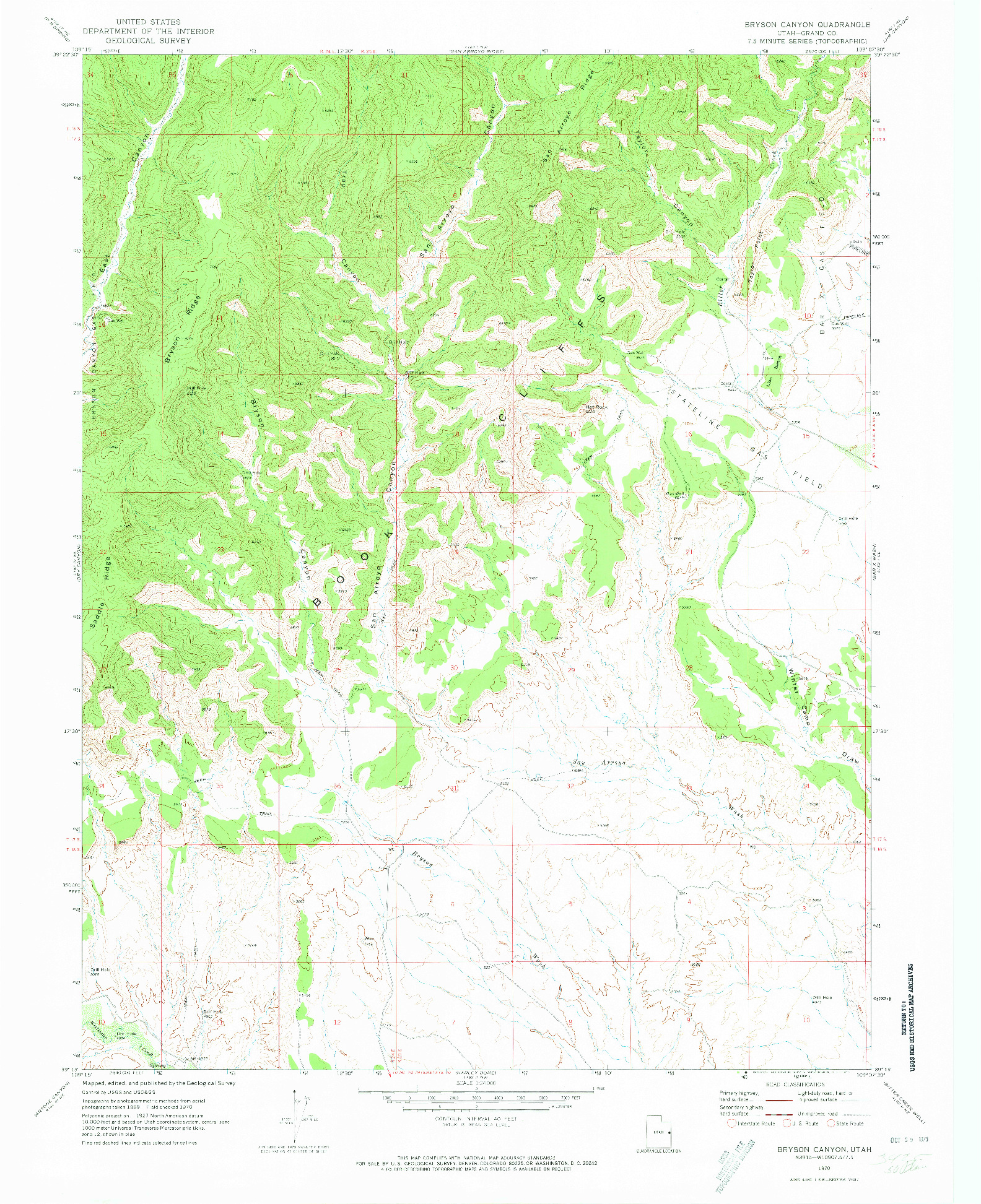 USGS 1:24000-SCALE QUADRANGLE FOR BRYSON CANYON, UT 1970