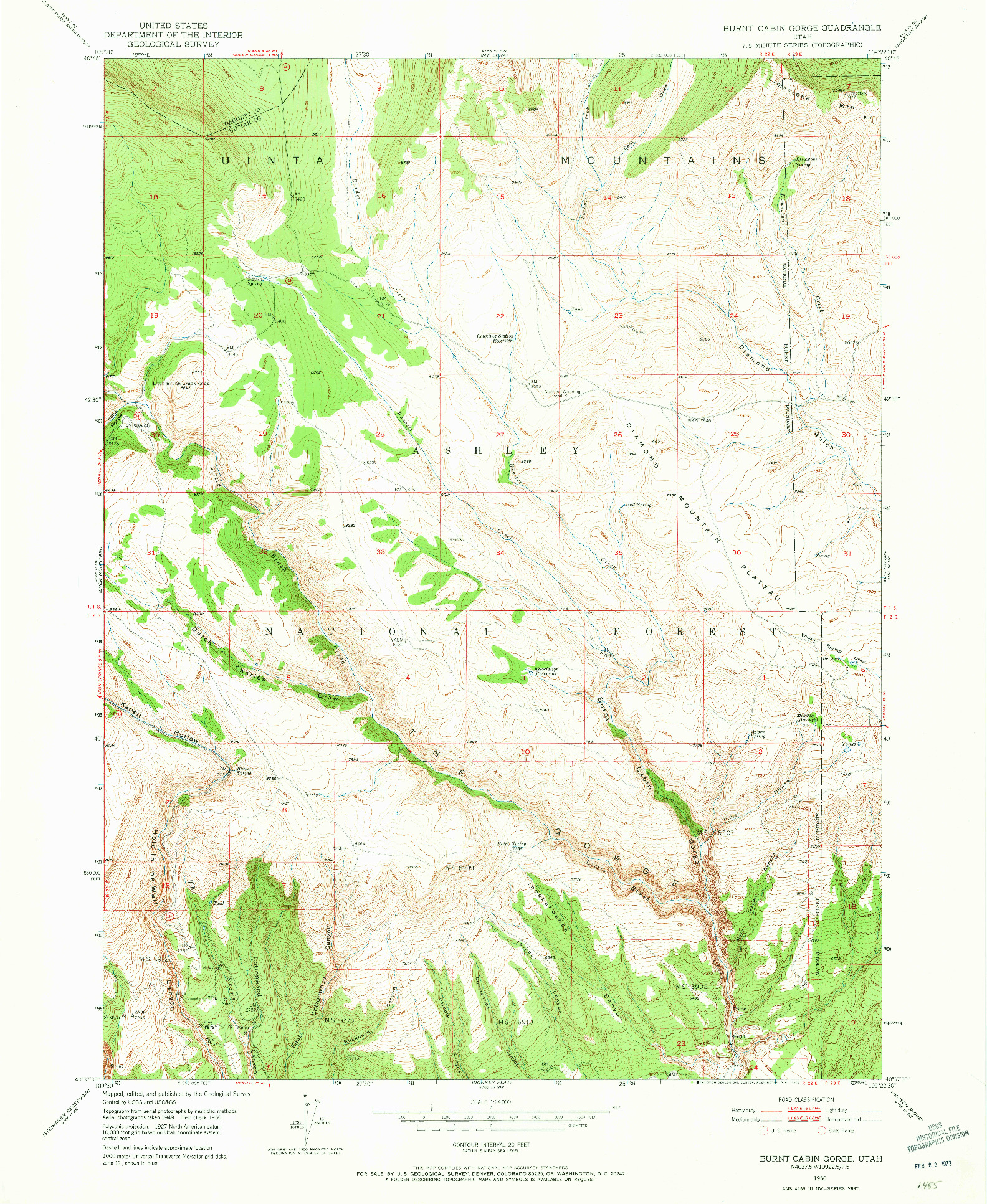 USGS 1:24000-SCALE QUADRANGLE FOR BURNT CABIN GORGE, UT 1950