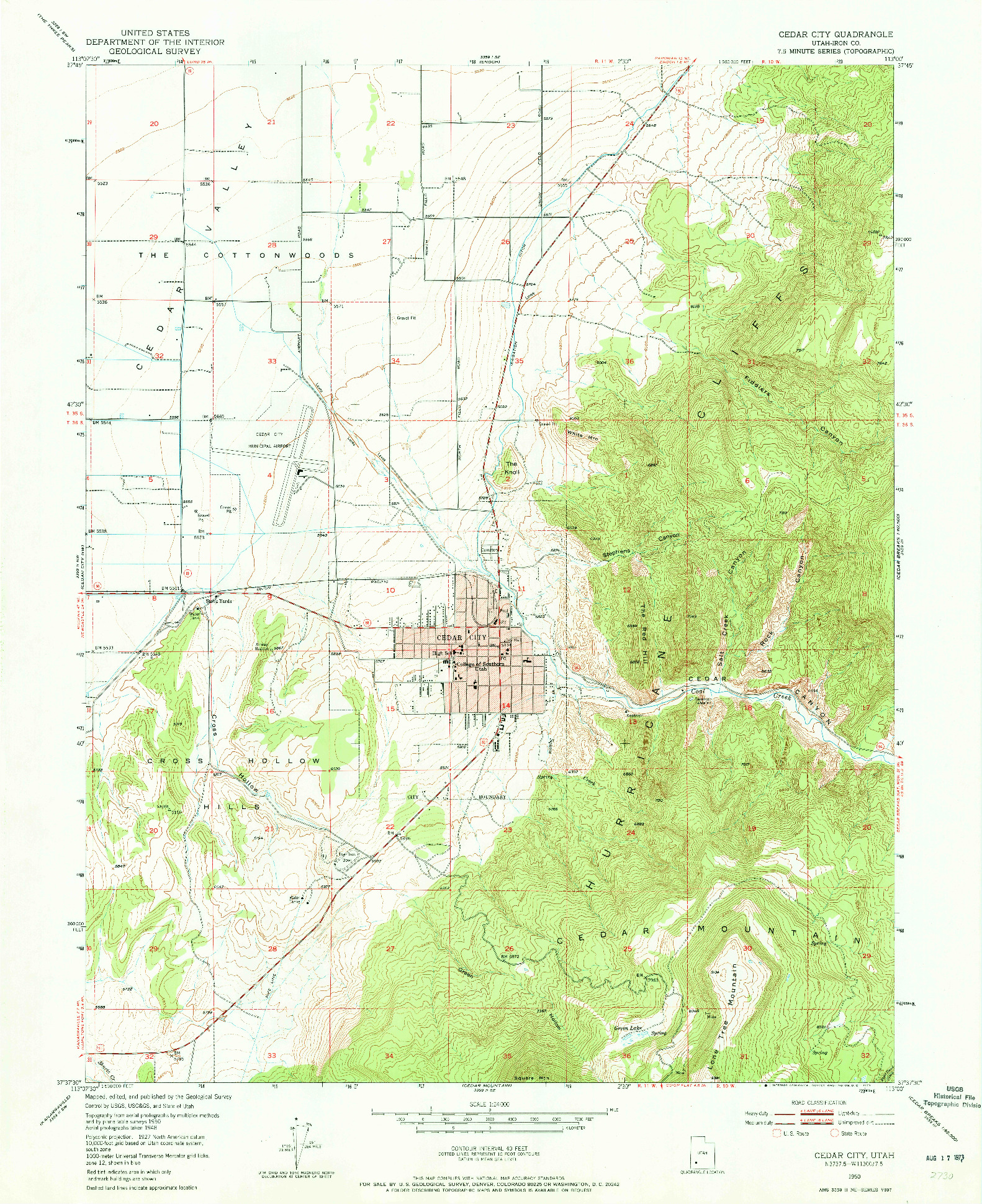 USGS 1:24000-SCALE QUADRANGLE FOR CEDAR CITY, UT 1950