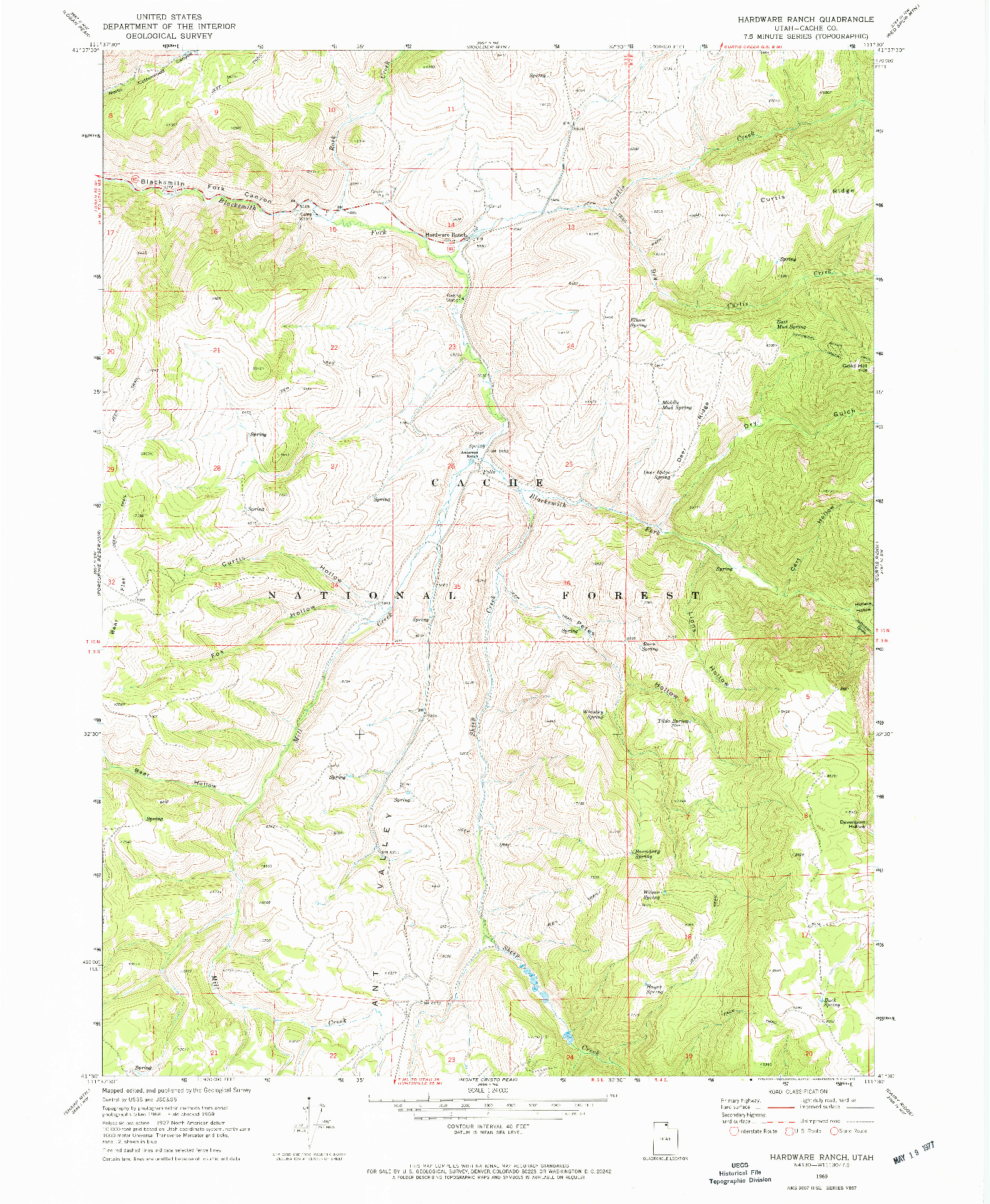 USGS 1:24000-SCALE QUADRANGLE FOR HARDWARE RANCH, UT 1969