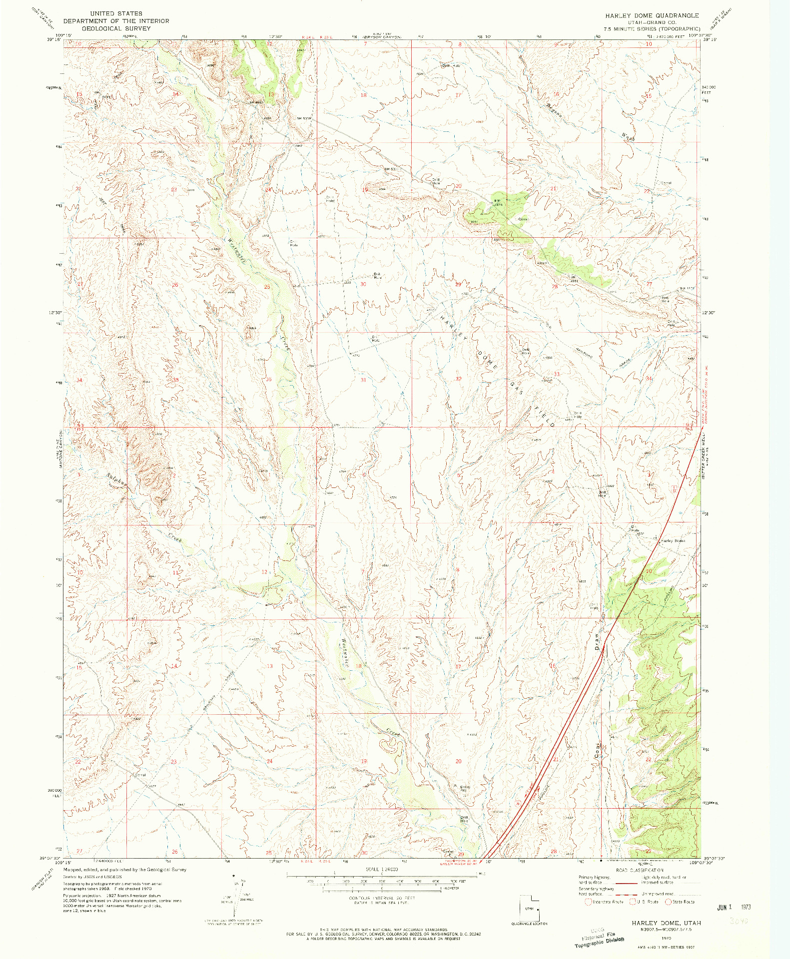 USGS 1:24000-SCALE QUADRANGLE FOR HARLEY DOME, UT 1970