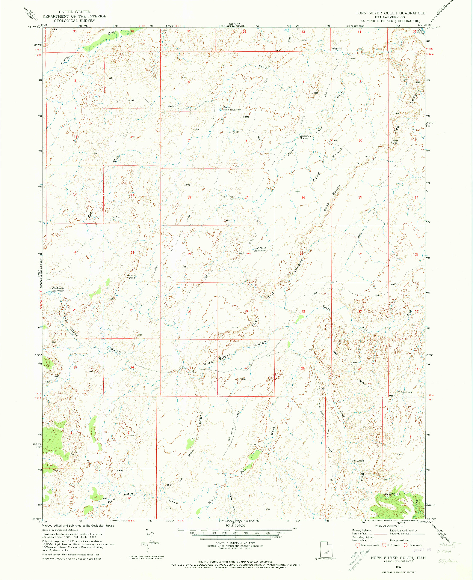 USGS 1:24000-SCALE QUADRANGLE FOR HORN SILVER GULCH, UT 1969