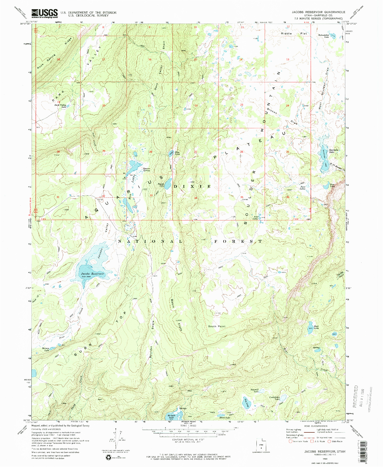 USGS 1:24000-SCALE QUADRANGLE FOR JACOBS RESERVOIR, UT 1969