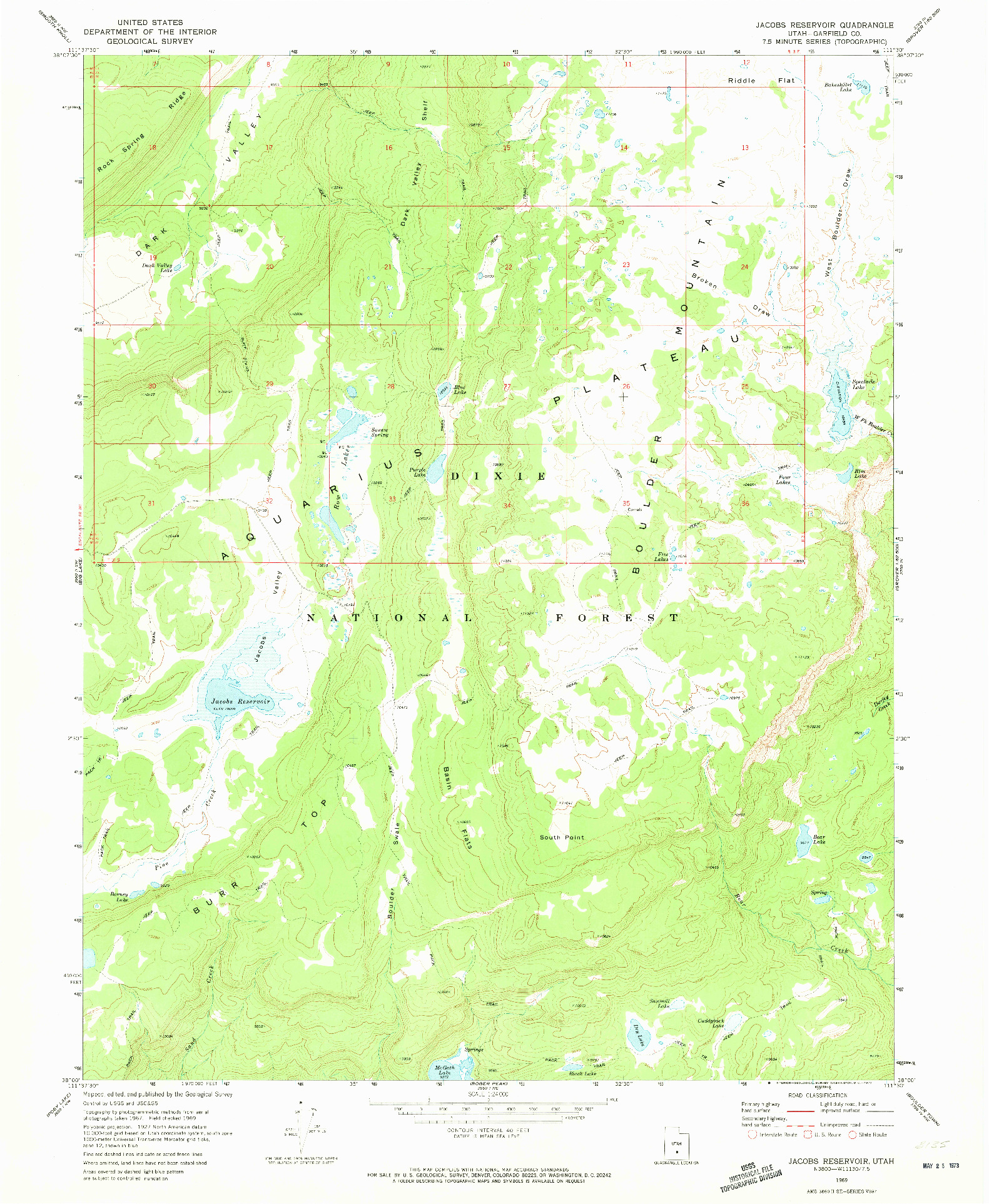 USGS 1:24000-SCALE QUADRANGLE FOR JACOBS RESERVOIR, UT 1969