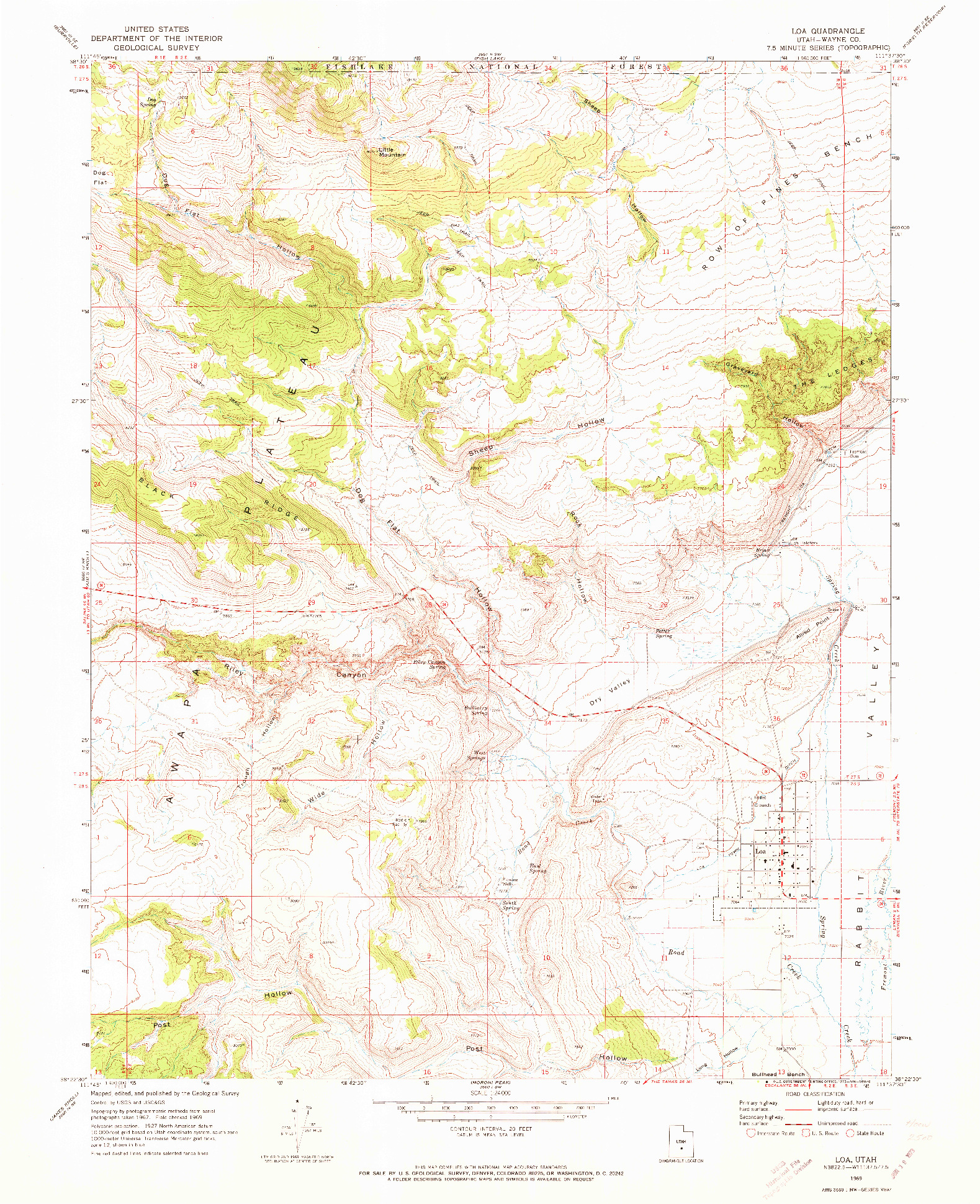 USGS 1:24000-SCALE QUADRANGLE FOR LOA, UT 1969