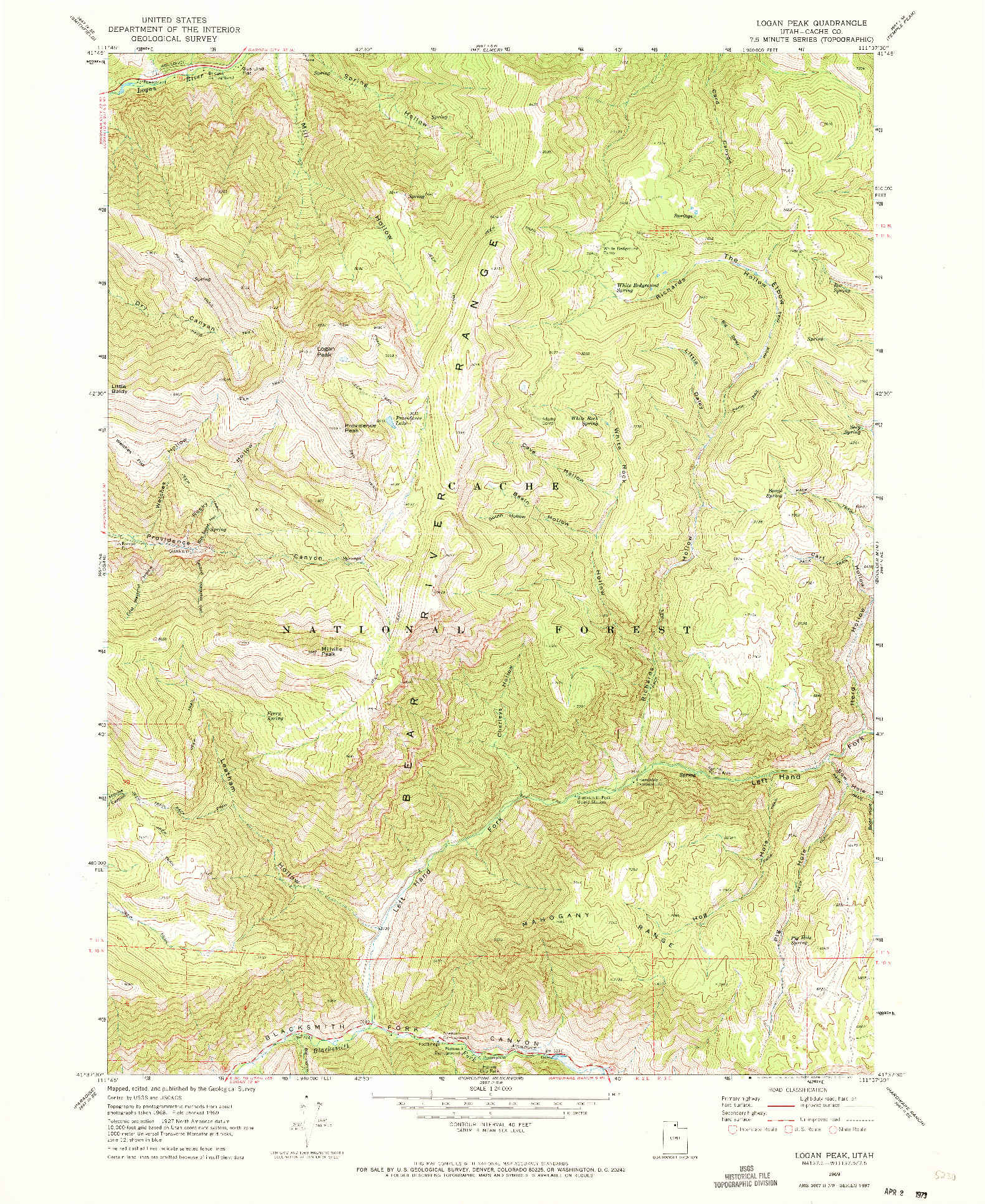 USGS 1:24000-SCALE QUADRANGLE FOR LOGAN PEAK, UT 1969