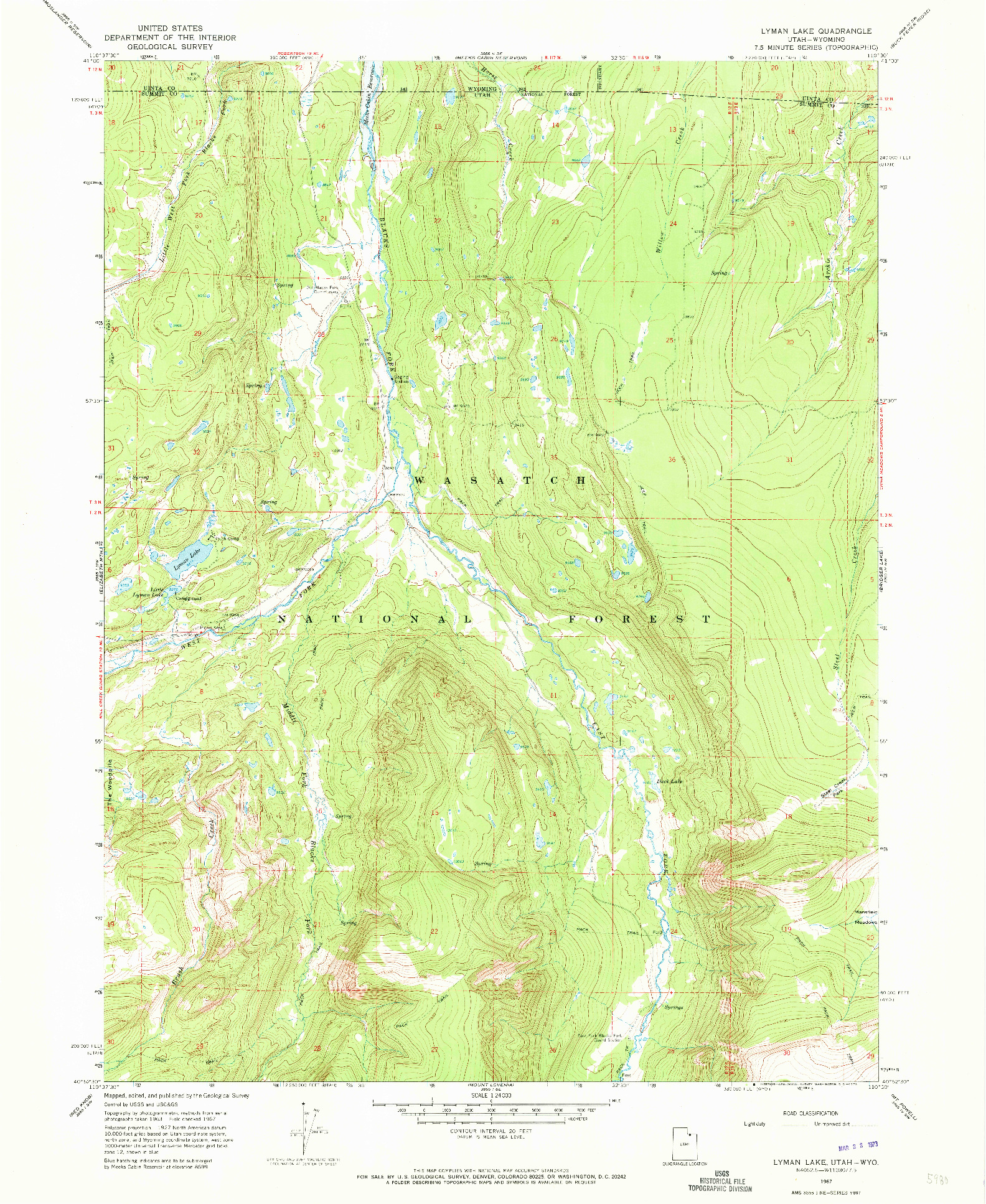 USGS 1:24000-SCALE QUADRANGLE FOR LYMAN LAKE, UT 1967