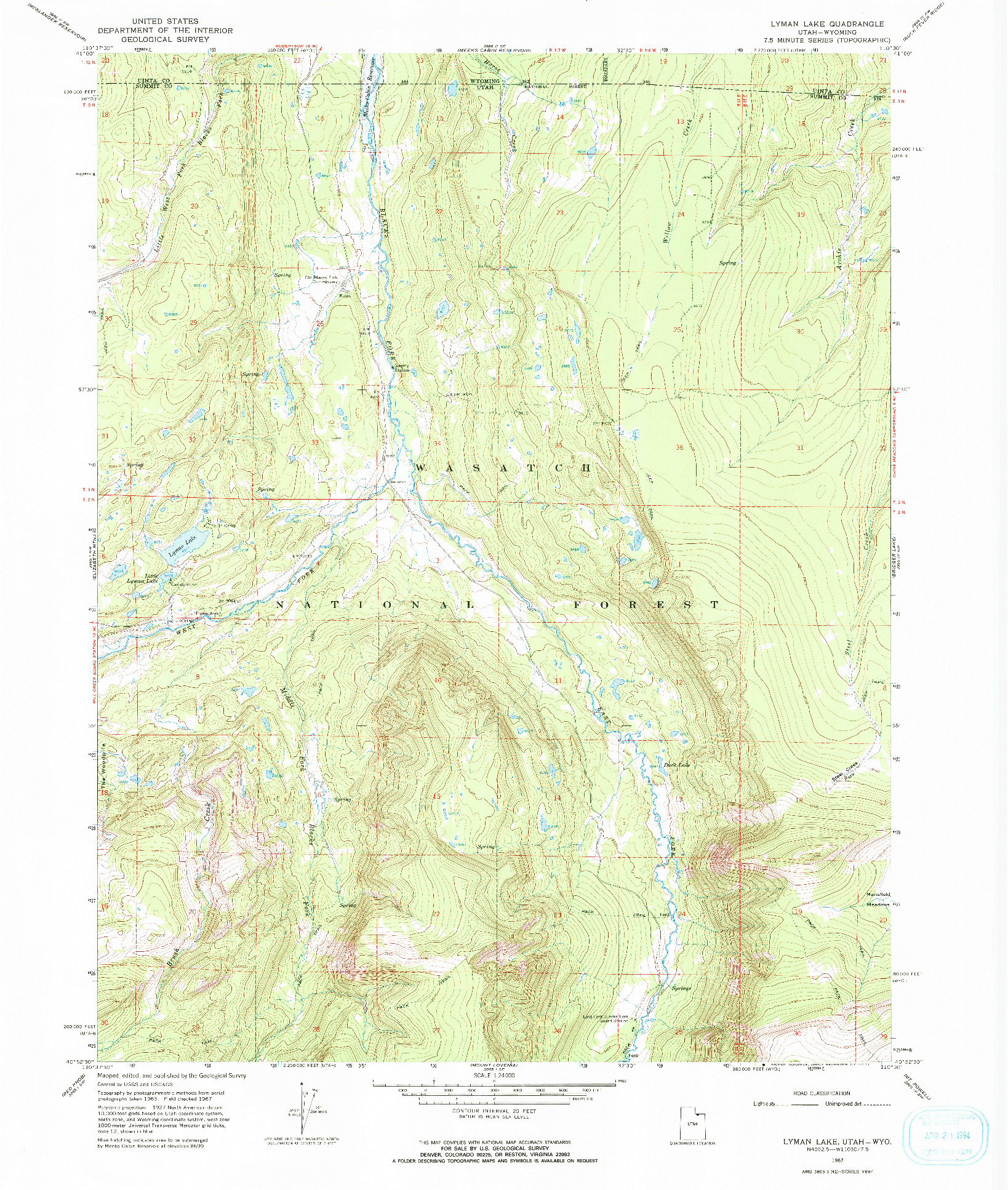 USGS 1:24000-SCALE QUADRANGLE FOR LYMAN, UT 1967