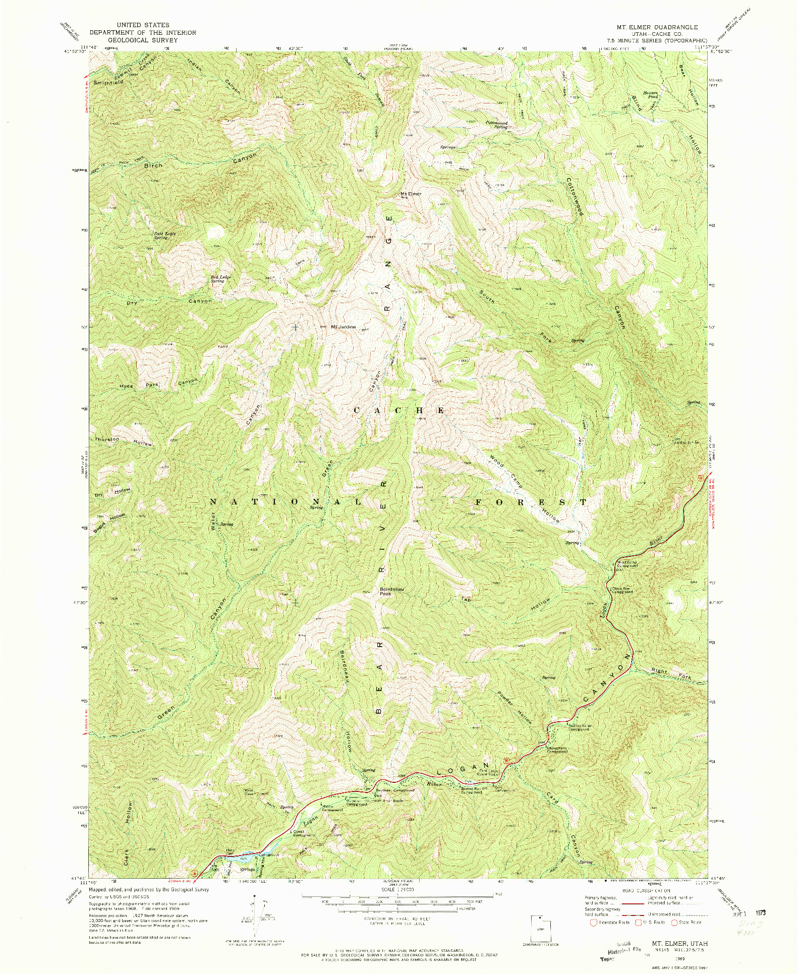 USGS 1:24000-SCALE QUADRANGLE FOR MT. ELMER, UT 1969