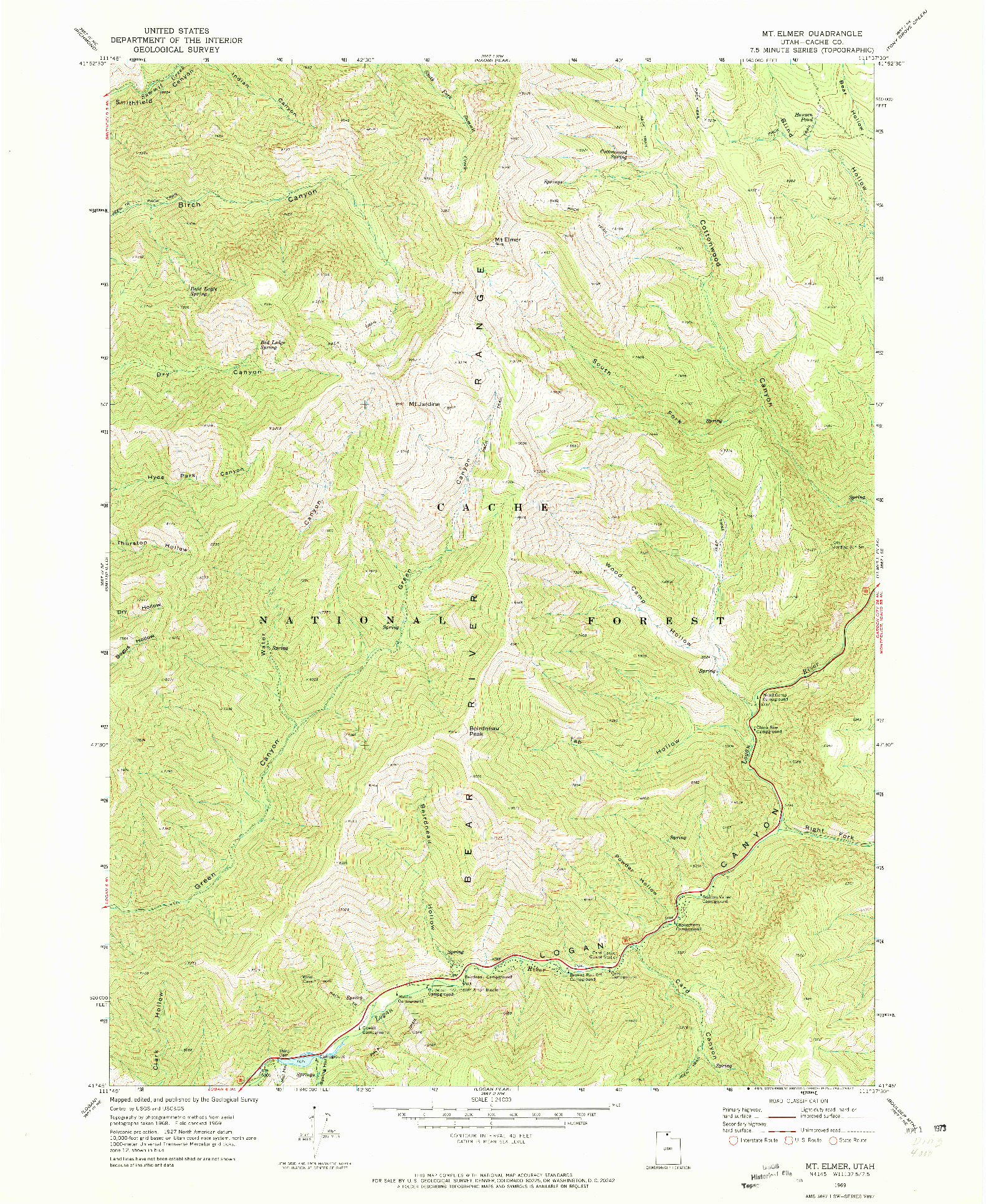 USGS 1:24000-SCALE QUADRANGLE FOR MT. ELMER, UT 1969