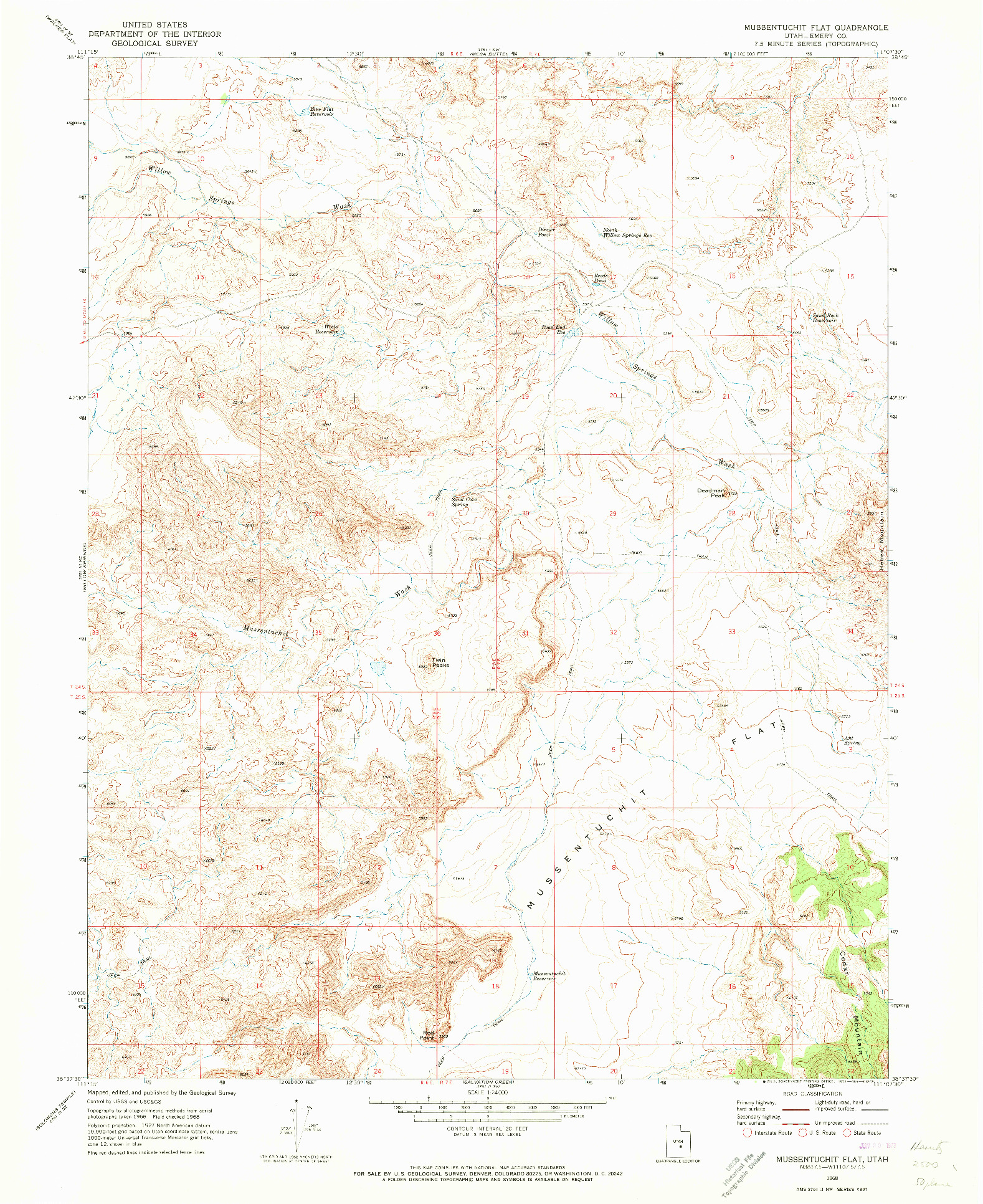 USGS 1:24000-SCALE QUADRANGLE FOR MUSSENTUCHIT FLAT, UT 1968