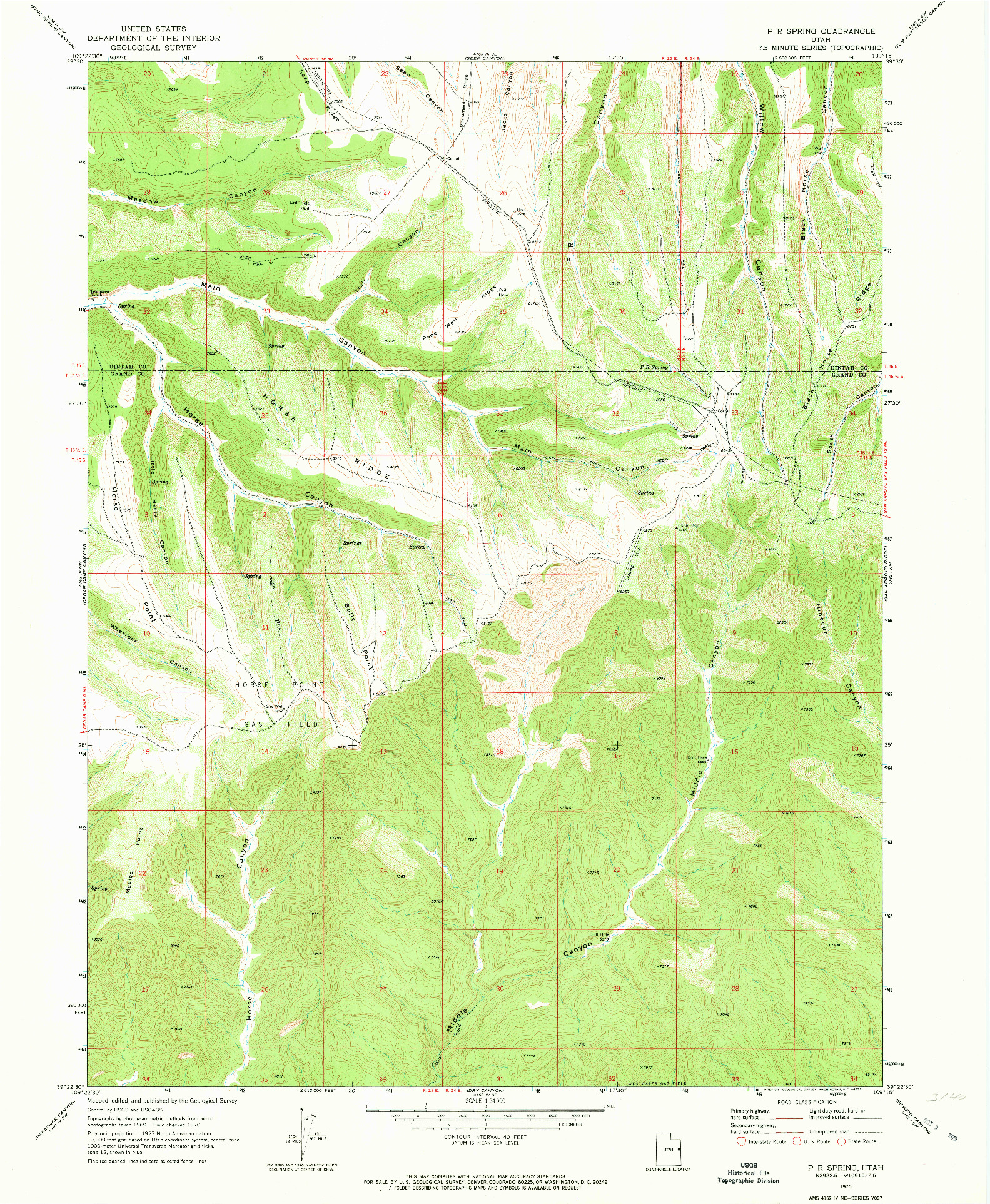 USGS 1:24000-SCALE QUADRANGLE FOR P R SPRING, UT 1970