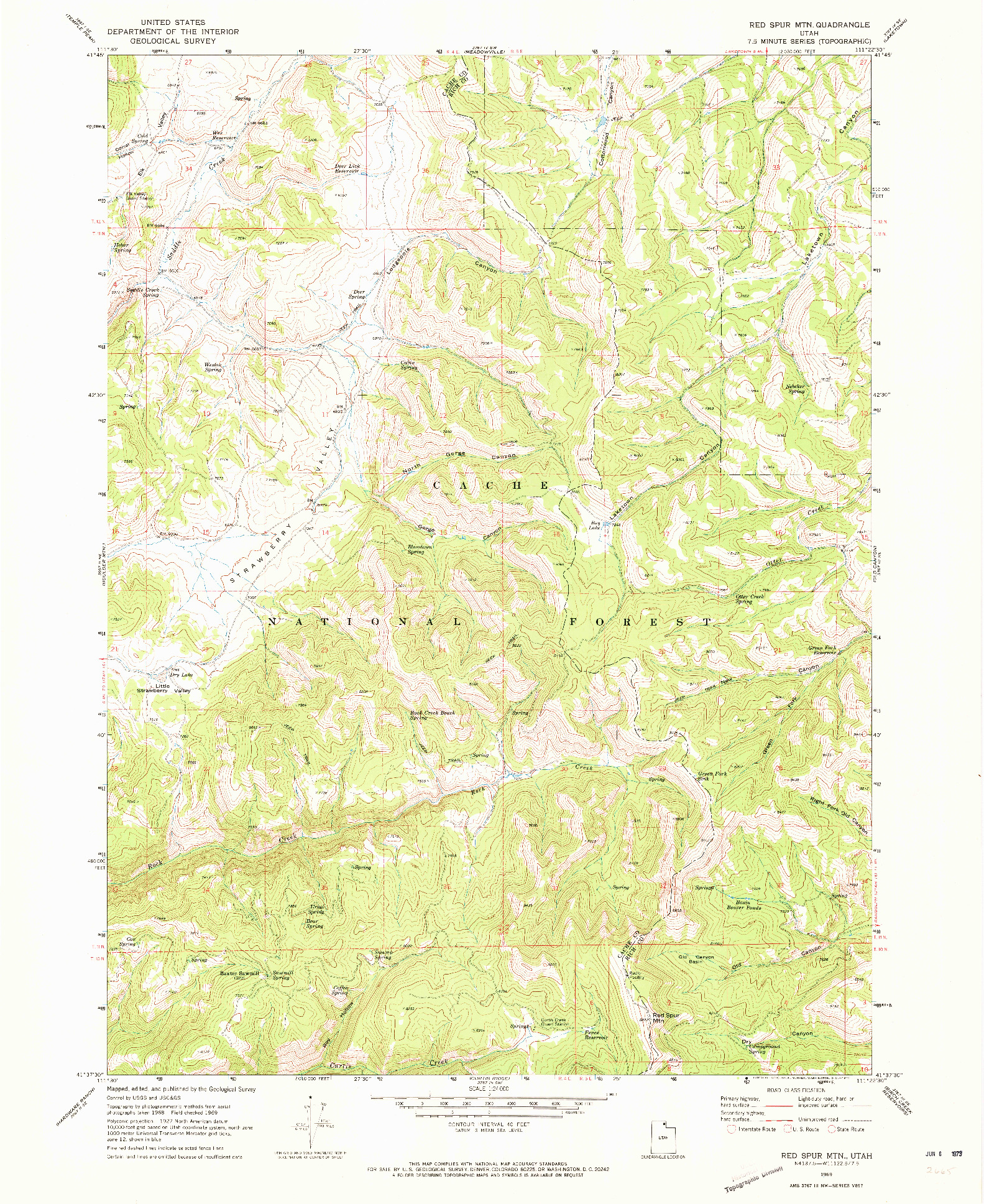 USGS 1:24000-SCALE QUADRANGLE FOR RED SPUR MTN, UT 1969