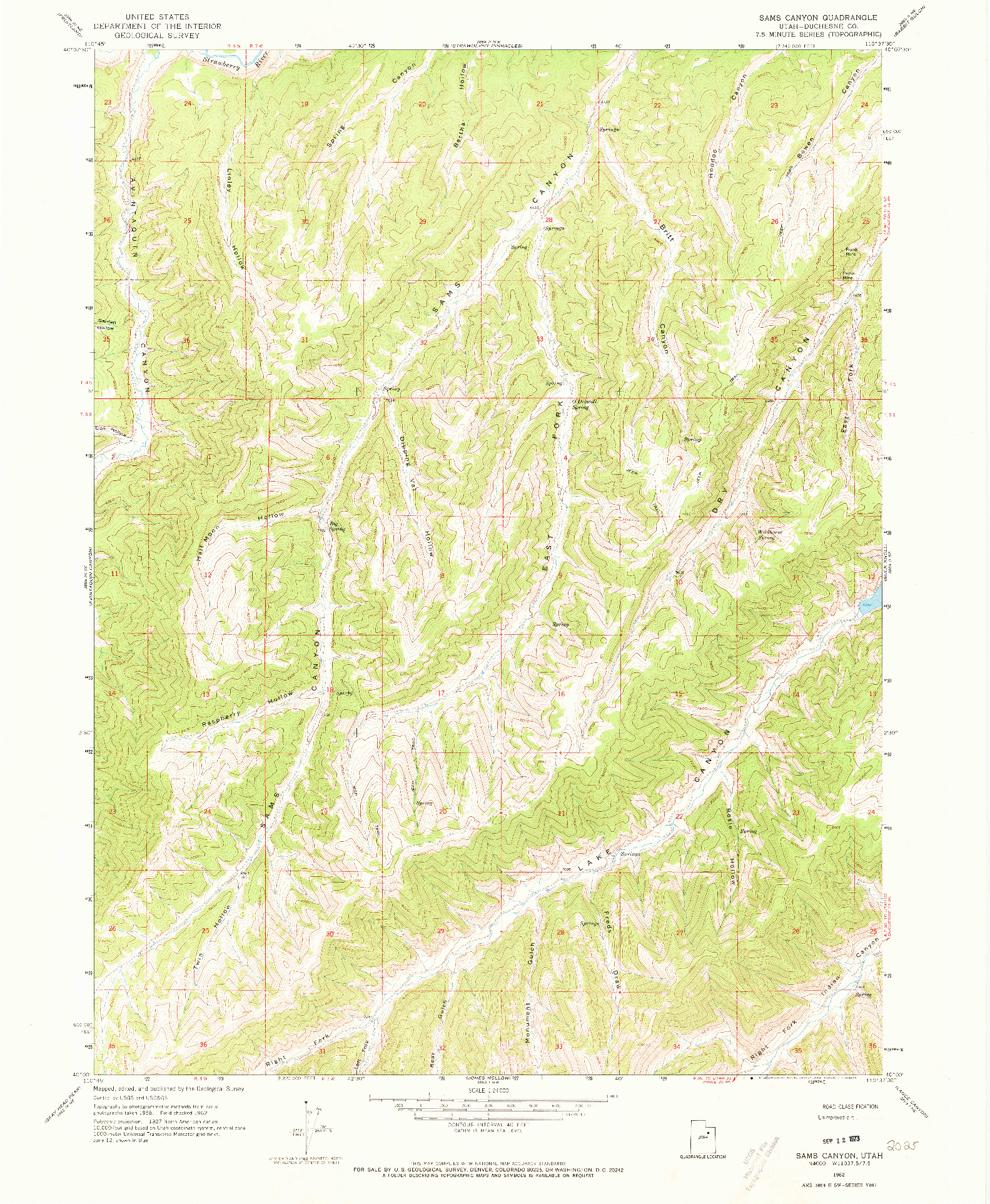 USGS 1:24000-SCALE QUADRANGLE FOR SAMS CANYON, UT 1962