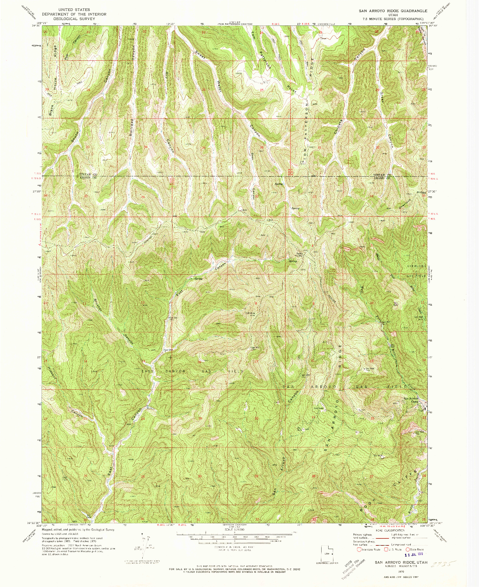 USGS 1:24000-SCALE QUADRANGLE FOR SAN ARROYO RIDGE, UT 1970