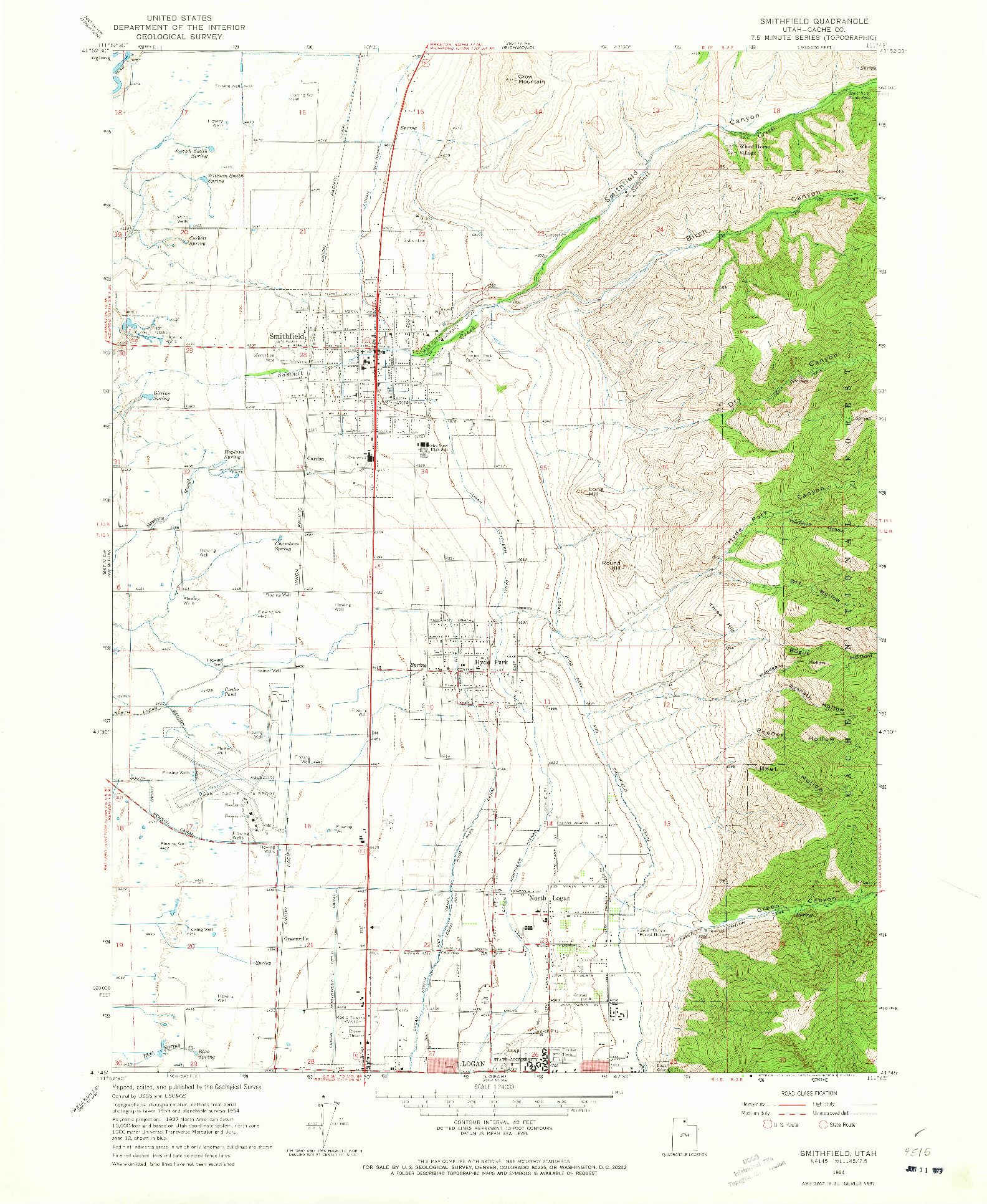 USGS 1:24000-SCALE QUADRANGLE FOR SMITHFIELD, UT 1964