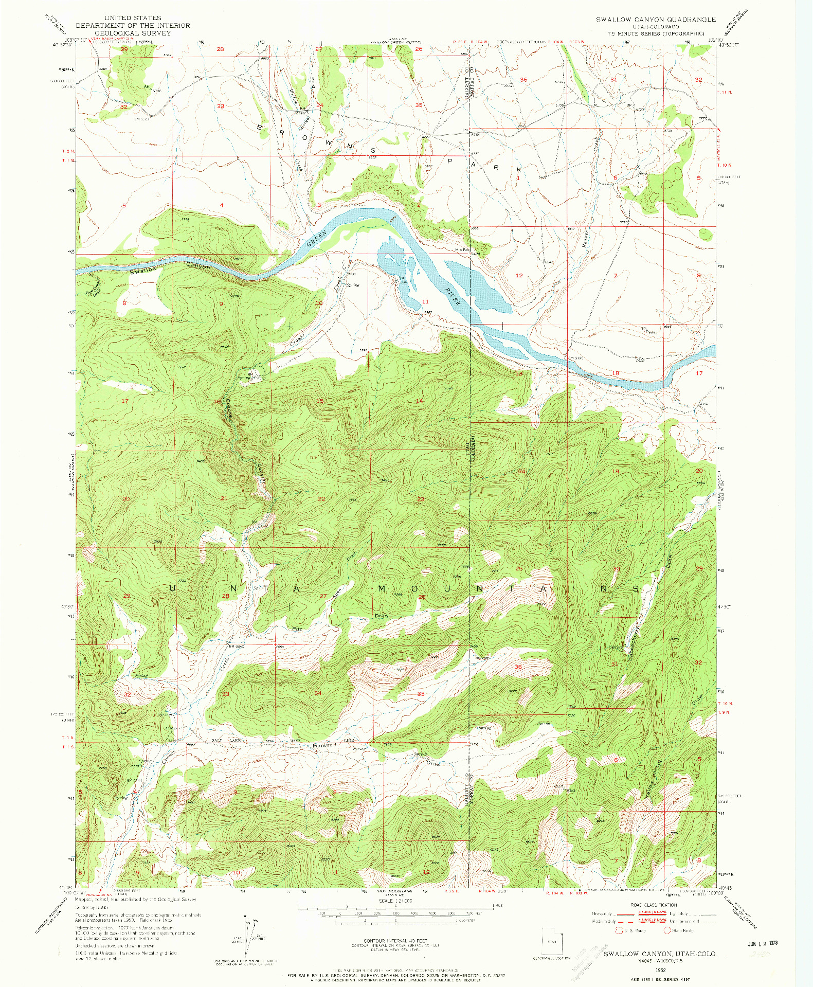 USGS 1:24000-SCALE QUADRANGLE FOR SWALLOW CANYON, UT 1952