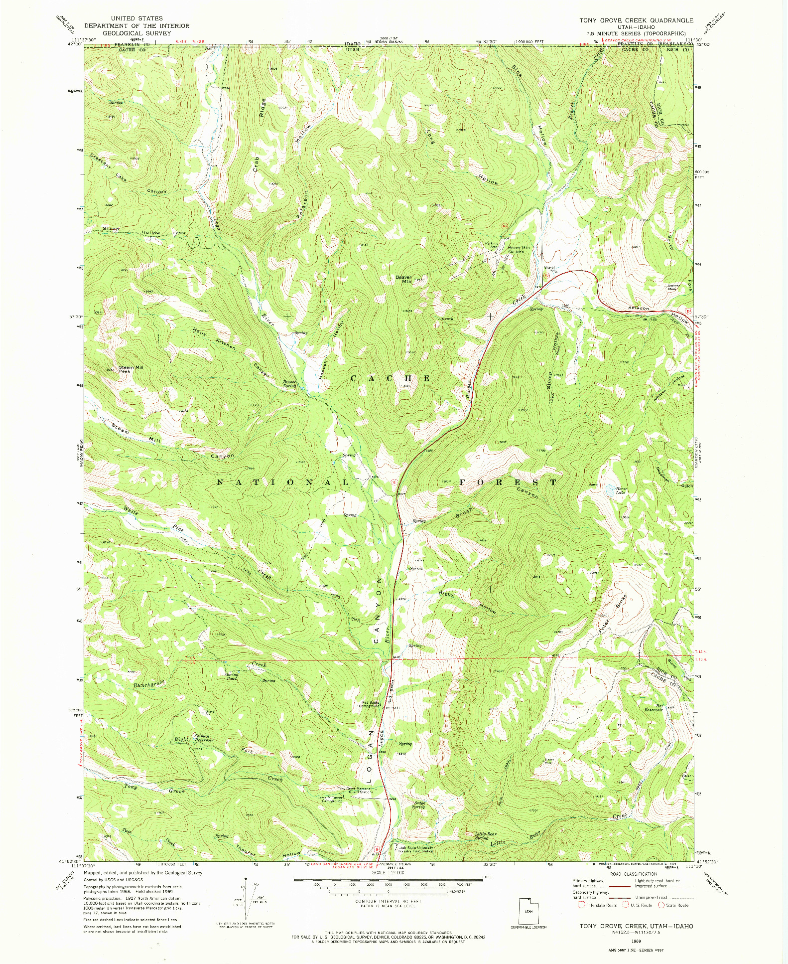 USGS 1:24000-SCALE QUADRANGLE FOR TONY GROVE CREEK, UT 1969