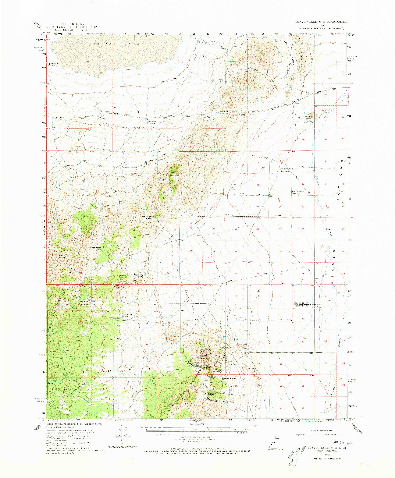 USGS 1:62500-SCALE QUADRANGLE FOR BEAVER LAKE MTS., UT 1960