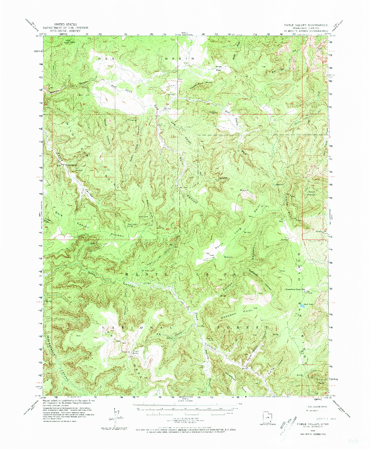 USGS 1:62500-SCALE QUADRANGLE FOR FABLE VALLEY, UT 1954