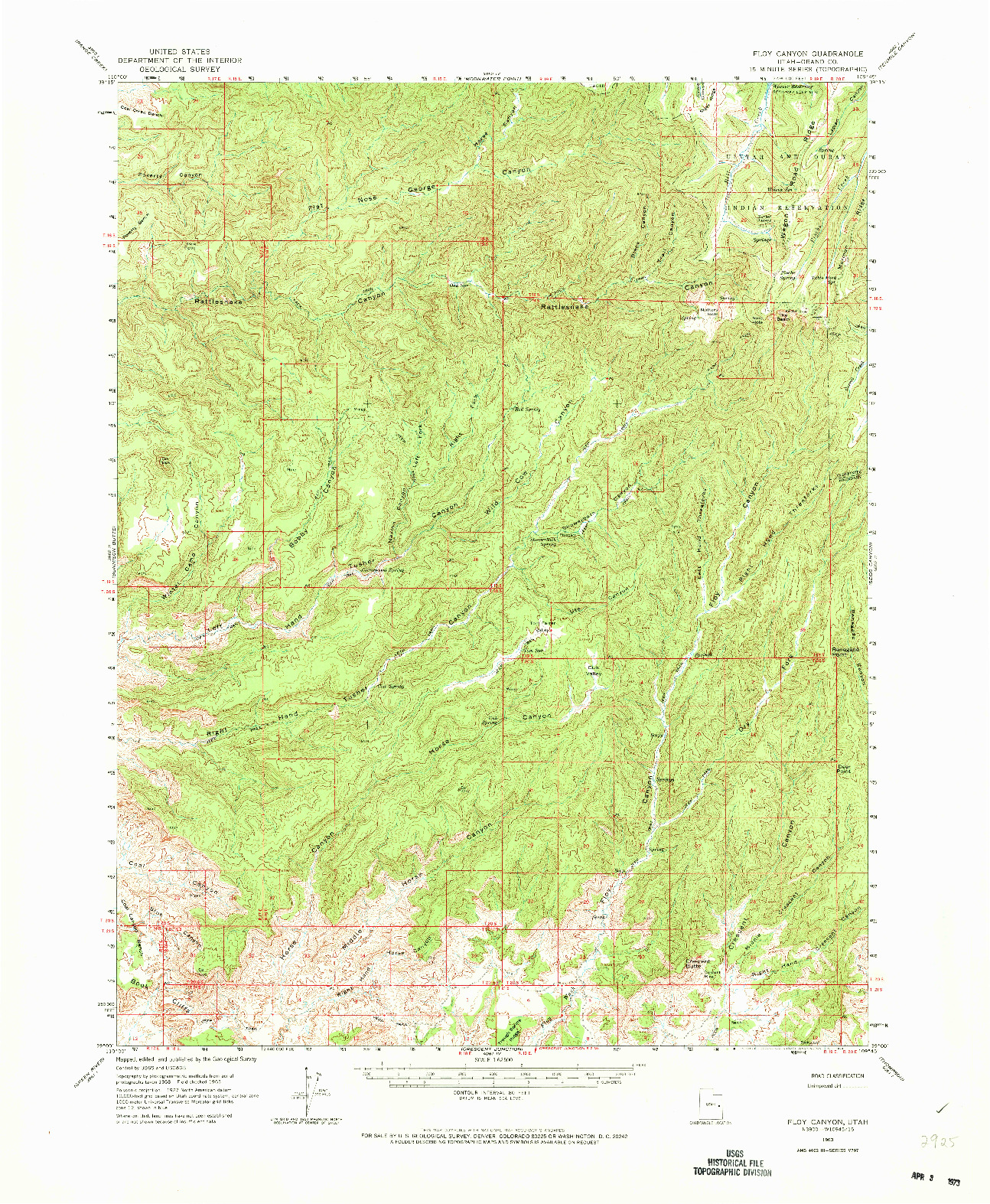 USGS 1:62500-SCALE QUADRANGLE FOR FLOY CANYON, UT 1963