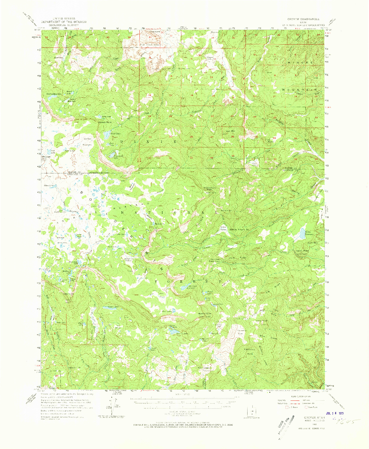 USGS 1:62500-SCALE QUADRANGLE FOR GROVER, UT 1952