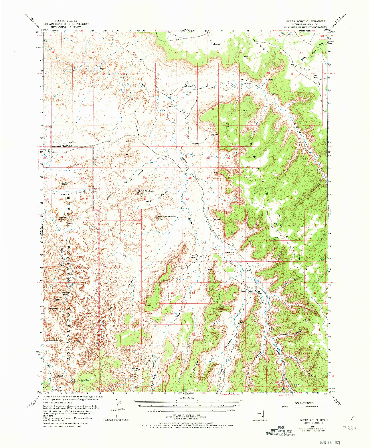 USGS 1:62500-SCALE QUADRANGLE FOR HARTS POINT, UT 1954