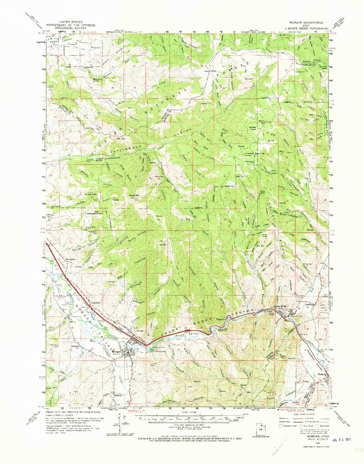 USGS 1:62500-SCALE QUADRANGLE FOR MORGAN, UT 1961
