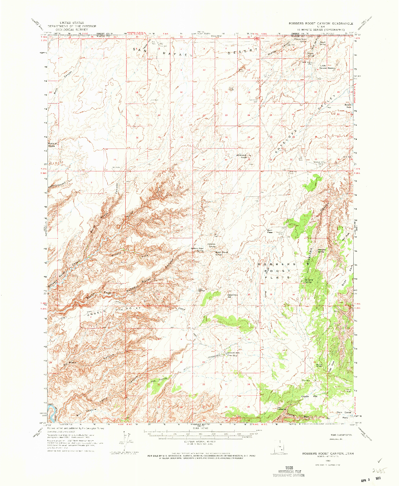 USGS 1:62500-SCALE QUADRANGLE FOR ROBBERS ROOST CANYON, UT 1963