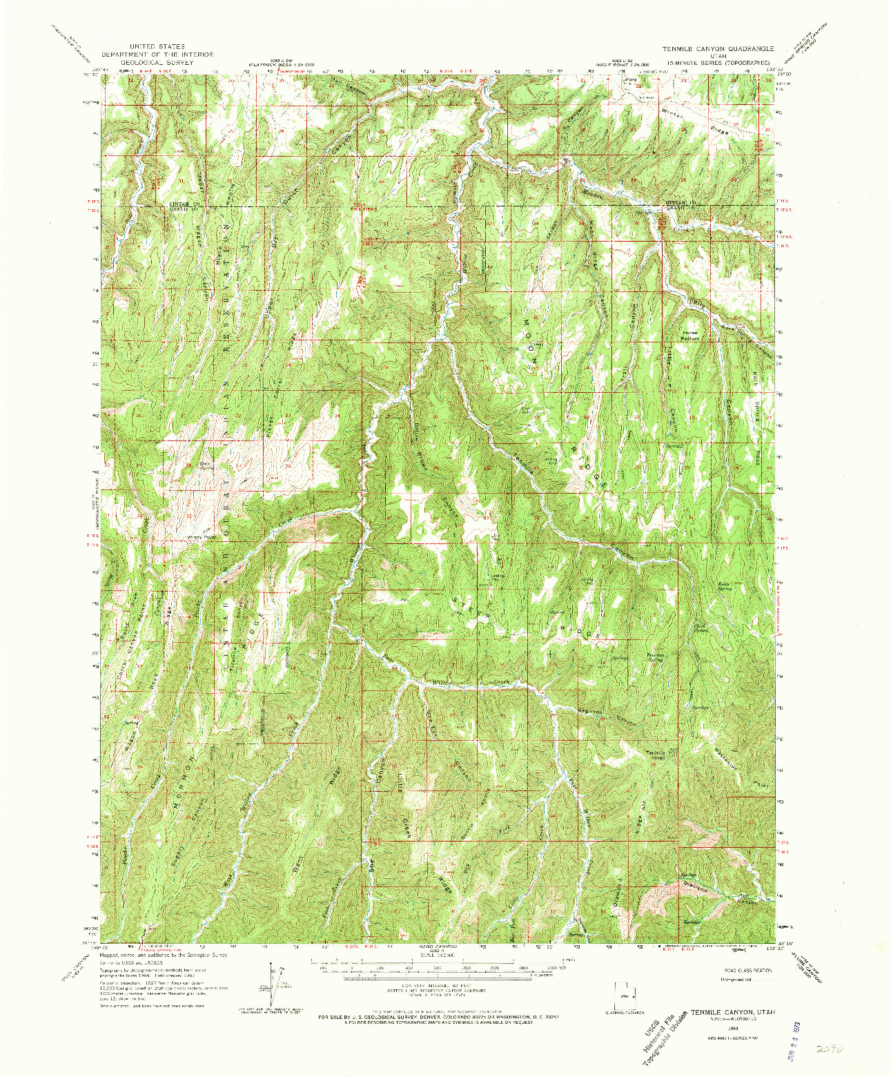 USGS 1:62500-SCALE QUADRANGLE FOR TENMILE CANYON, UT 1963